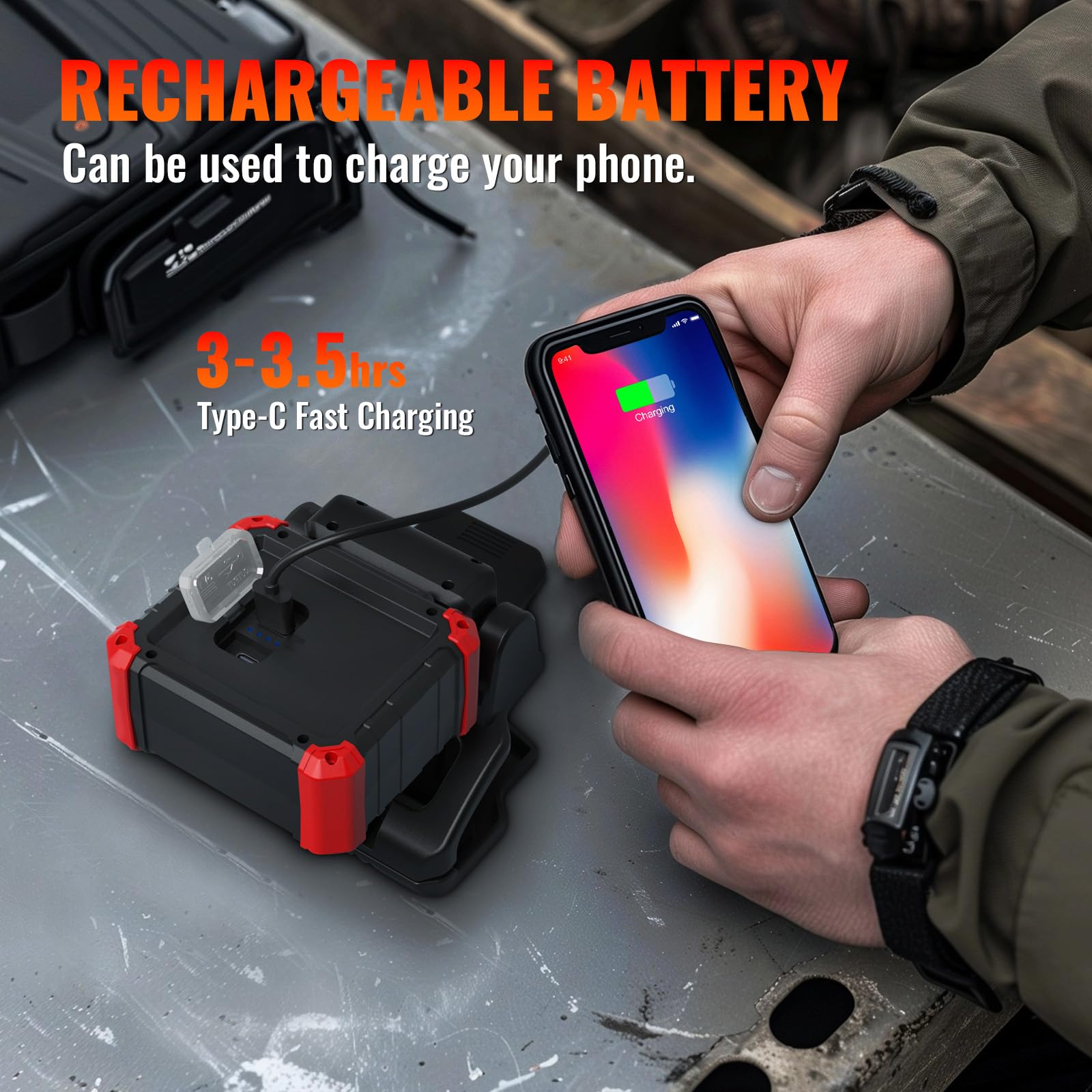 Easymaxx Led Rechargeable Work Light With Clamp, 2100Lm Cob Magnetic Clip On Worklight 270° Rotating With Mobile Charger, Portable Clamp Work Light For Boats, Car Repairing, Job Site Lighting(2Pack)