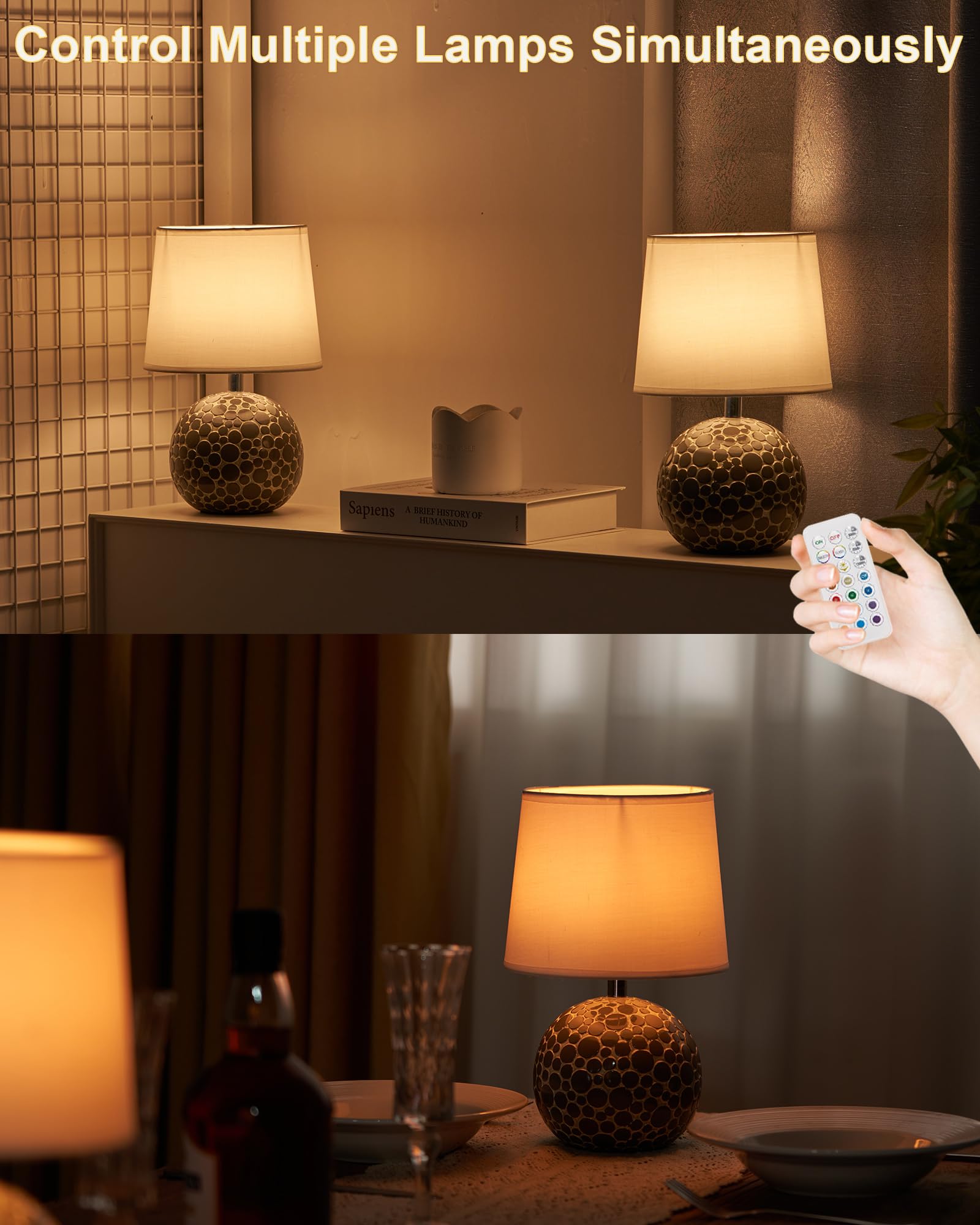 Ceramic Cordless Table Lamp With Timer, Remote, Rgb Dimmable, Rechargeable Battery Light, 11.42''H Mid Century Modern Small Beds