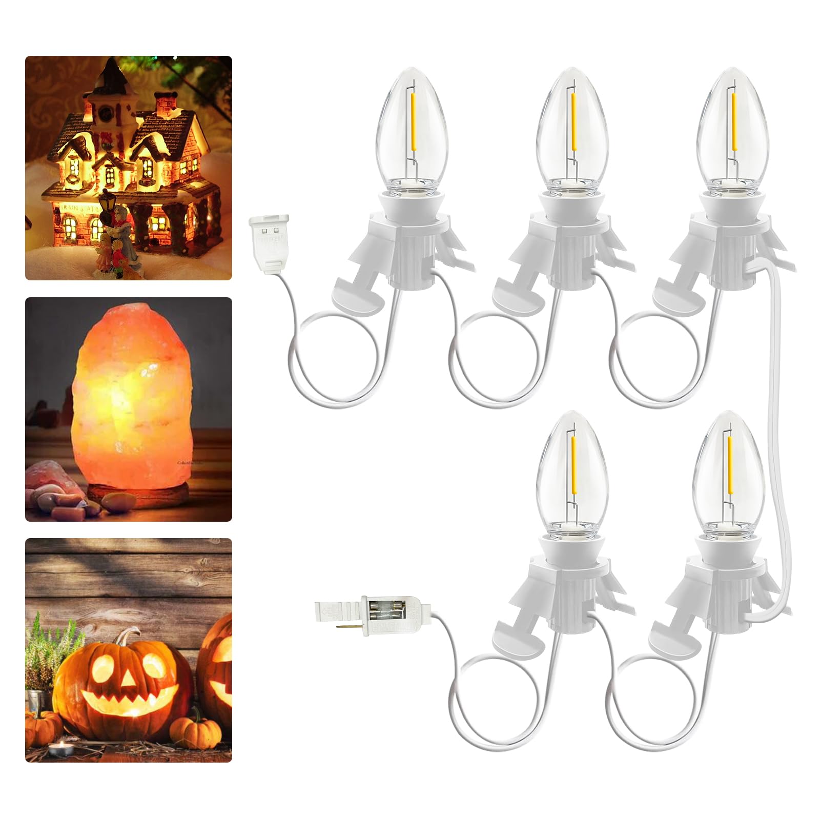 Doratale C7 LED Light Cord with Clip, 11Ft, White, Plastic, for Christmas Village, Indoor Crafts, Halloween Decor