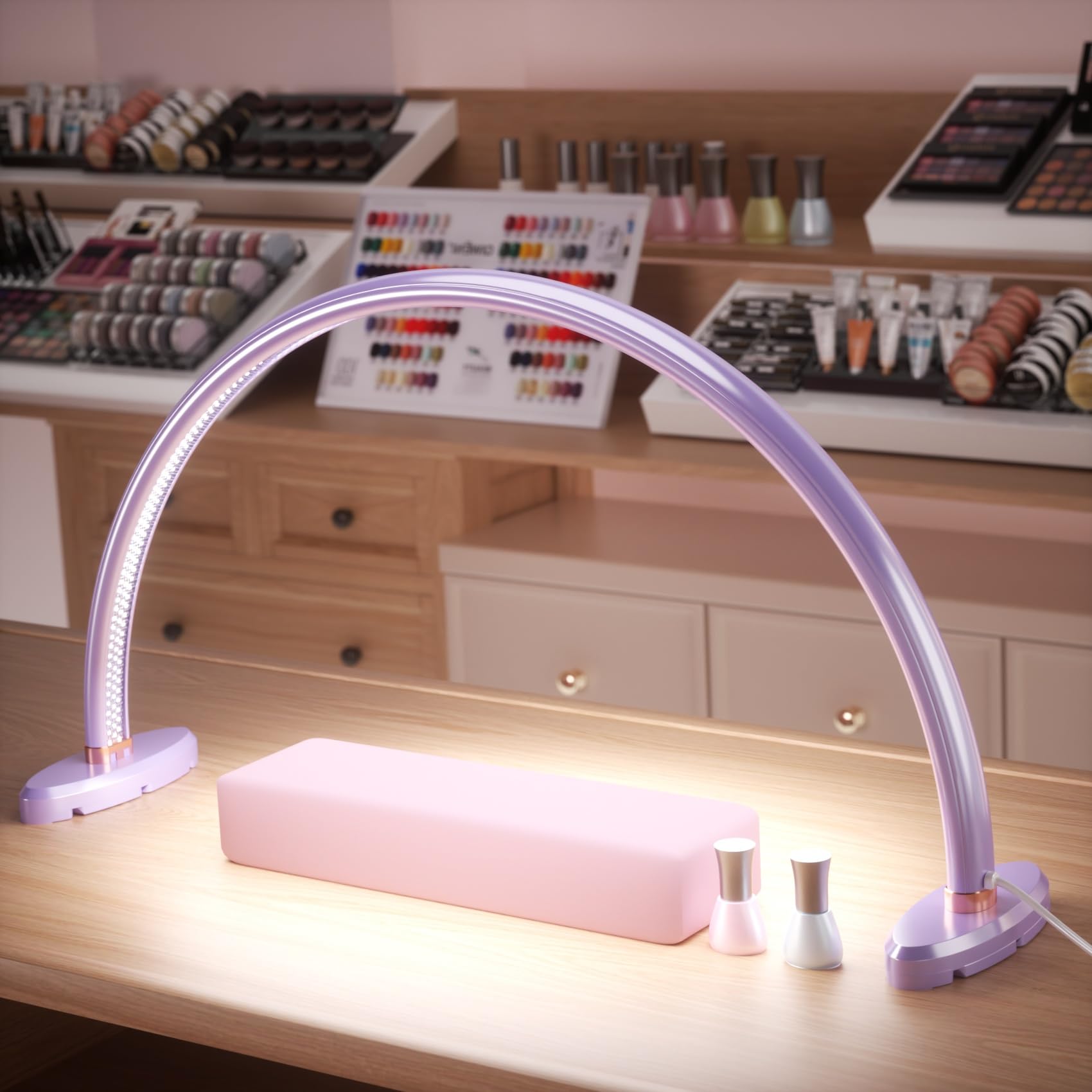 welltell Moon Light Nail Tech 3 Color Temperature 20inch Half Moon Desk Lamp for Nail Techs for/Photograph/Crafts Etc Illuminated (Medium Size Purple)