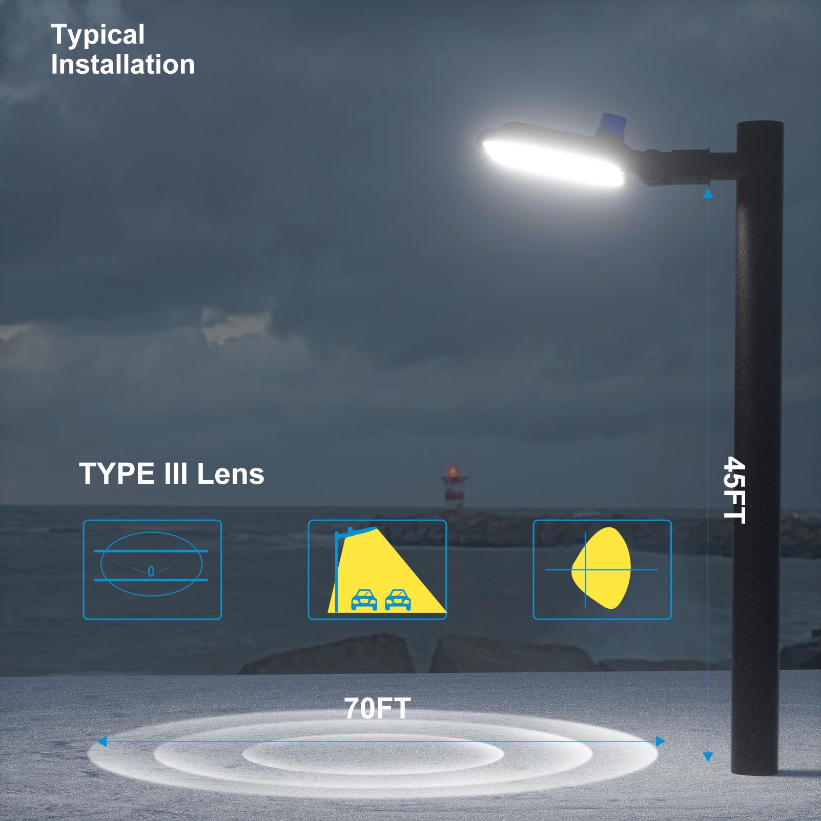 320W(350X1W) Led Parking Lot Lighting 48000Lm (150Lm/W) Led Parking Lot Lights Commercial With Smart Photocell Etl 5000K Pole Light Outdoor Slipfitter Mount- 4Pack 7Yrs Warranty