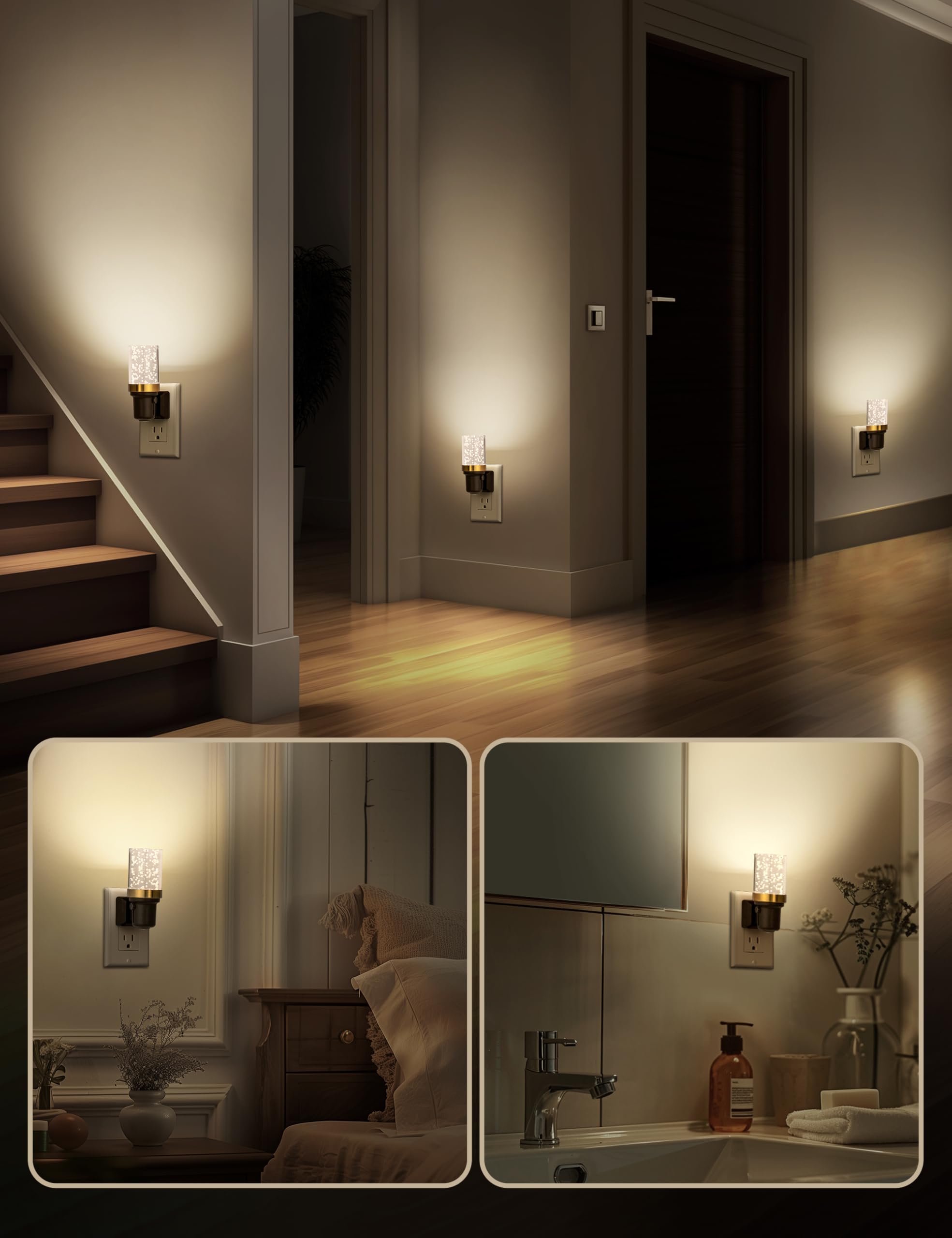 DORESshop LED Night Light - Dimmable Wall Plug, Adjustable Brightness, Warm White, Modern Design for Bedroom, Hallway, Bathroom