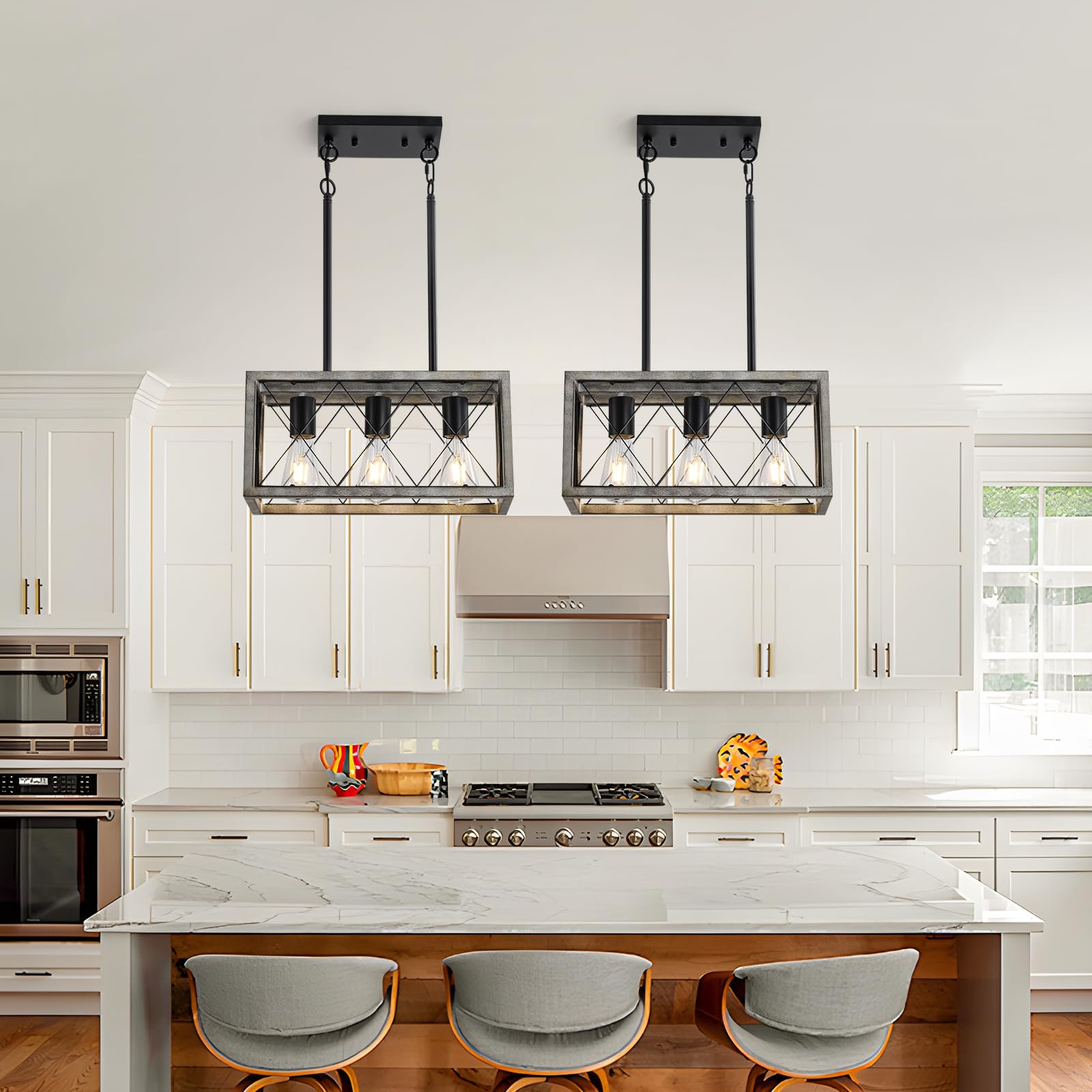 Farmhouse Light Fixtures,3-Light Dining Room Light Fixture,Industrial Metal Kitchen Ceiling Lighting Over Island, Chandelier For