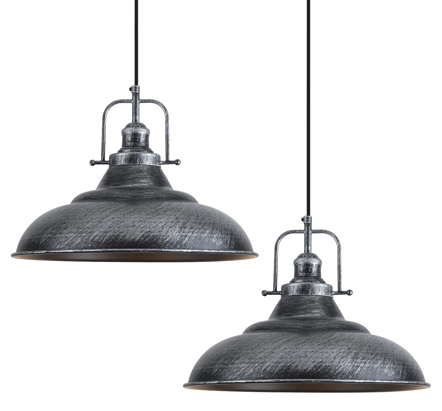 HOLOHATAL 16 Inch Farmhouse Pendant Lights, Black and Silver Pendant Light Kitchen Island, Large Industrial Pendant Lights, Vint