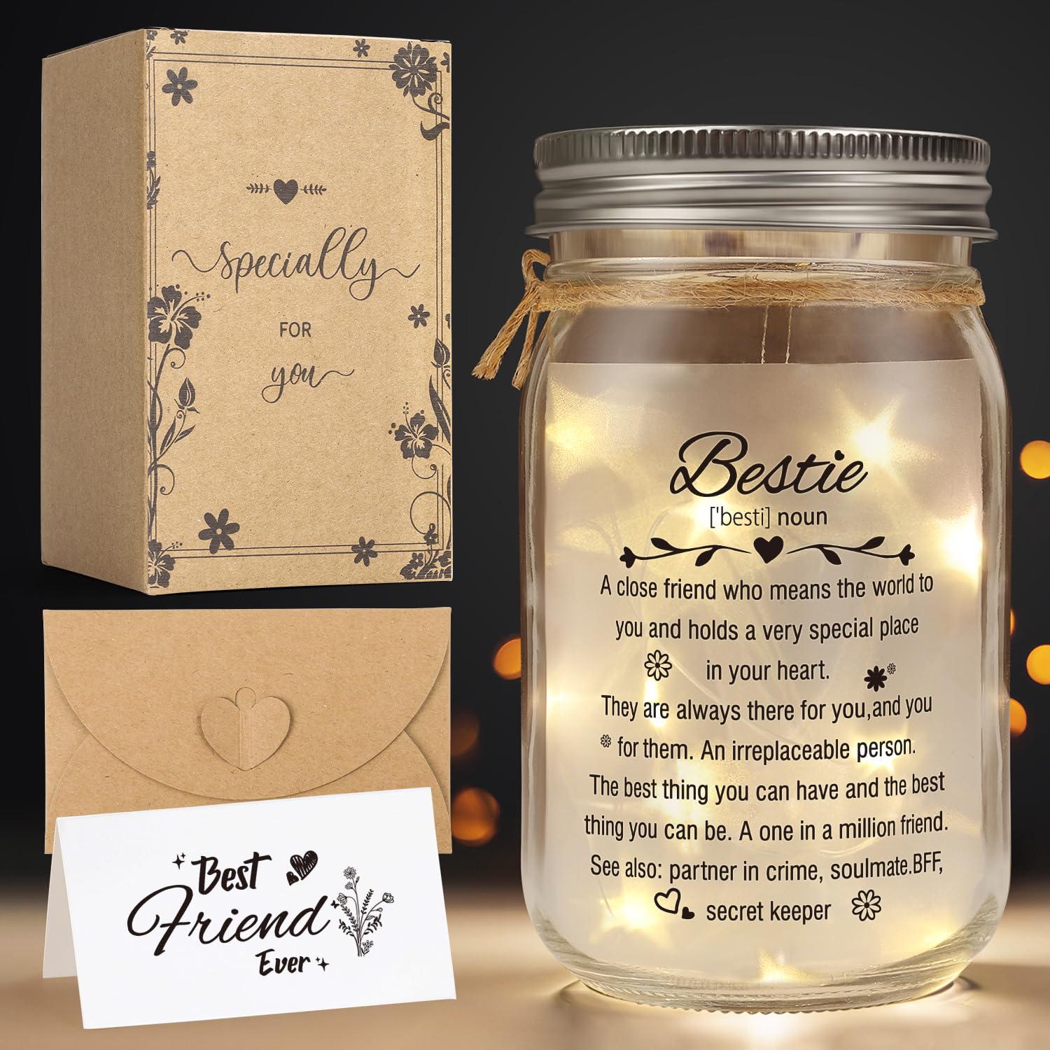 Splendest Bestie Gifts for Women Friendship, Mason Jar Night Light,Gifts for Friends Female,Best Gifts Friend Gifts for Women Bi