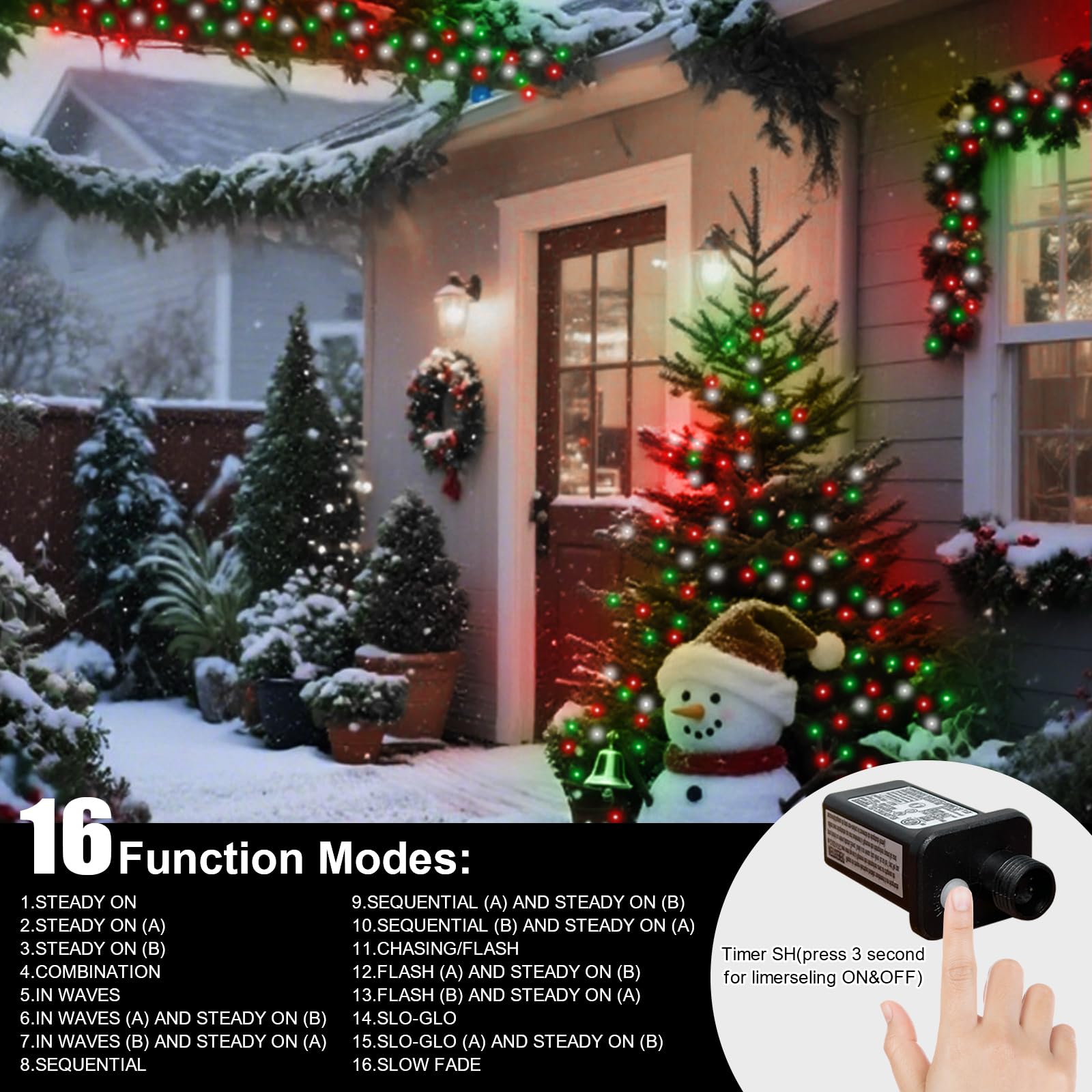 Lamphome 33Ft Christmas Decorative Mini Lights  100 Led Transparent Wire Fairy Starry String Lights Plug In  16 Lighting Modes For Outdoor Xmas Tree Wedding Party Decoration (Red/Green/White)