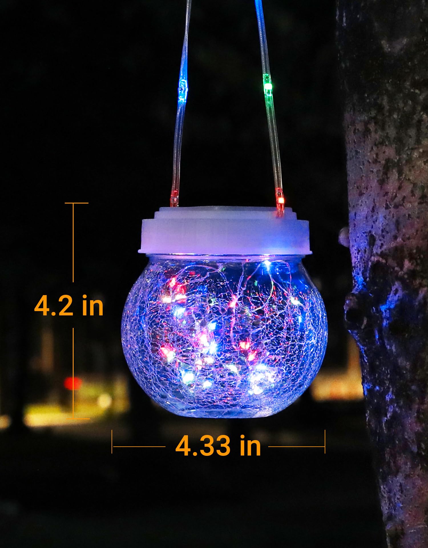 PARTPHONER Solar Lanterns 6-Pack - Waterproof Cracked Glass Hanging Lights, Multi-Color RGB, White Cap, Perfect for Outdoor Christmas Decor