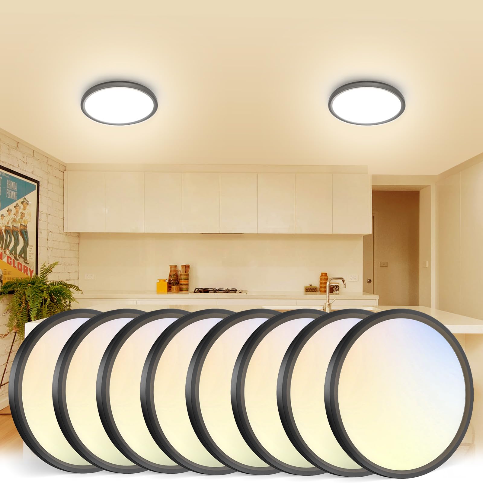 VOLISUN 8Pack 5CCT LED Flush Mount Ceiling Light, 7 inch Dimmable Ultra-Thin LED Ceiling Light Fixture, 3000K-6500K Selectable, 