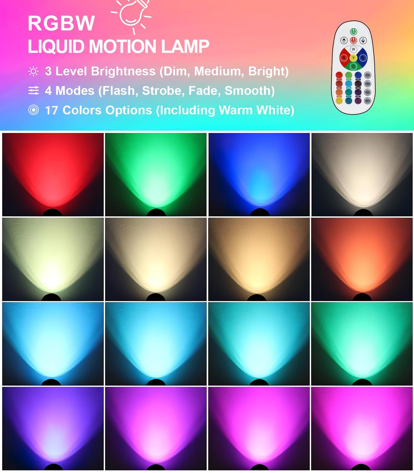 AONESY Liquid Motion Lamp, 17 Colors, Remote Control, 13.5 Inch, Small, Silver, Model 6122D-Y for Home Decor, Bedroom, Office