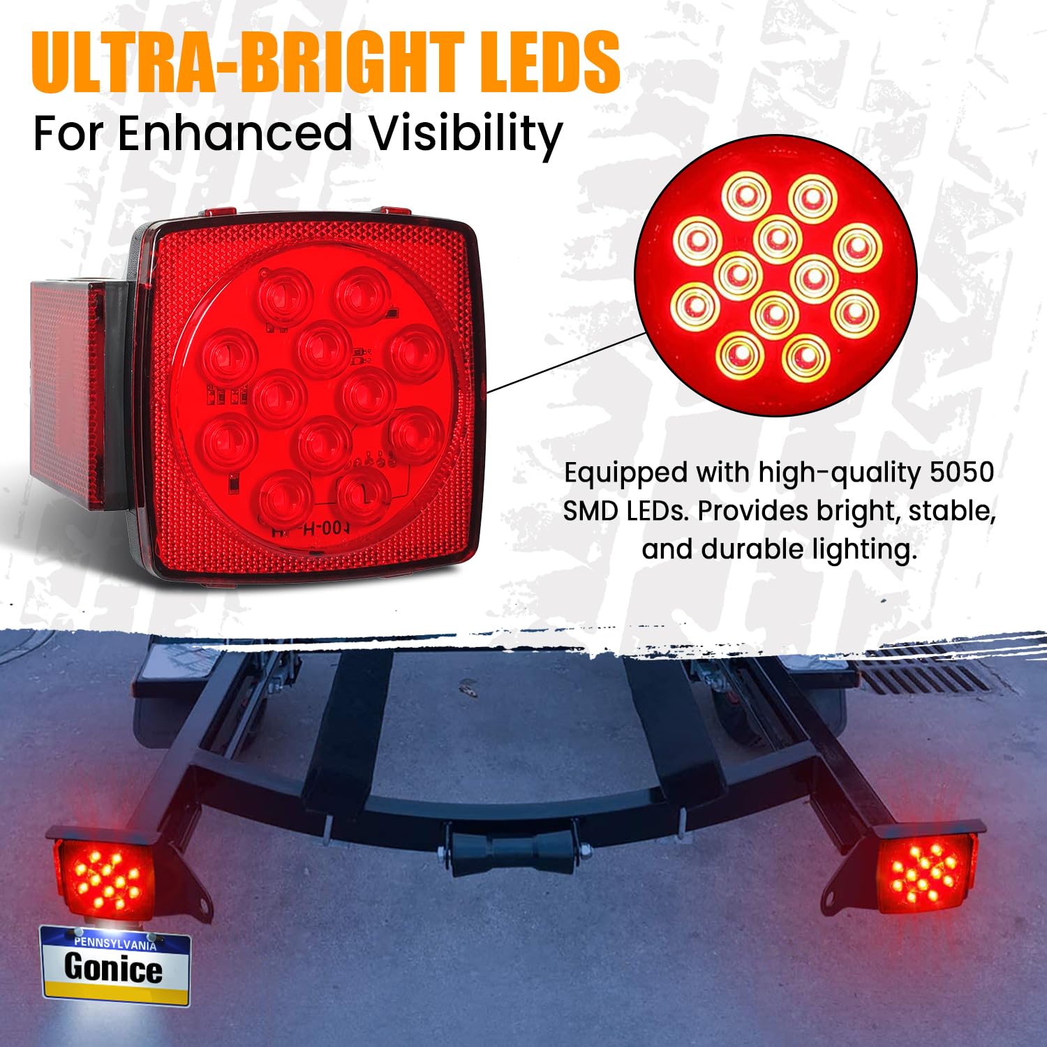 Gonice 12V Led Trailer Light Kit, Super Bright Submersible Boat Trailer Lights, Utility Brake Turn Tail Lights For Camper Truck,