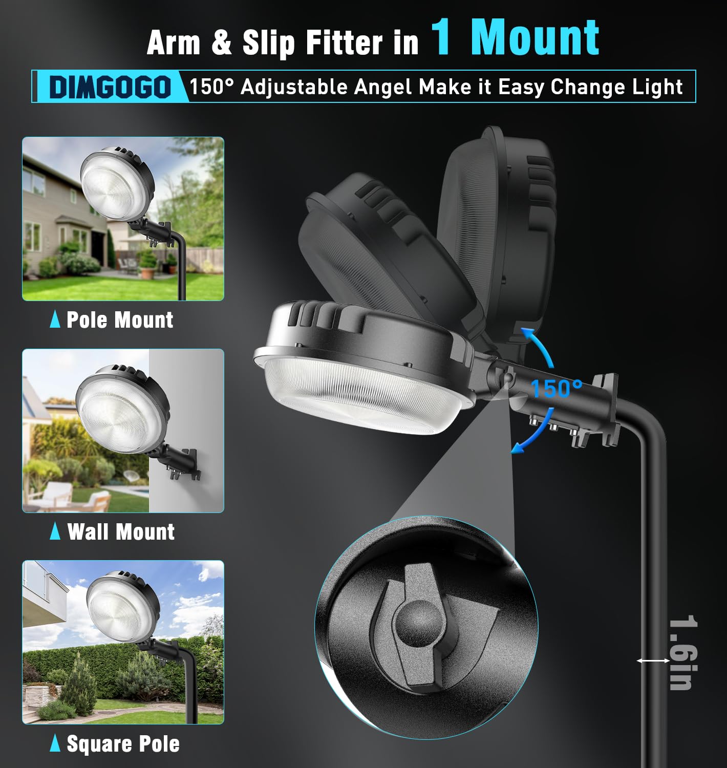 150W Led Barn Light, 20000Lm Yard Area Lights Dusk To Dawn Outdoor Lighting With Photocell, 6500K Adjustable Angle Daylight, Ip6