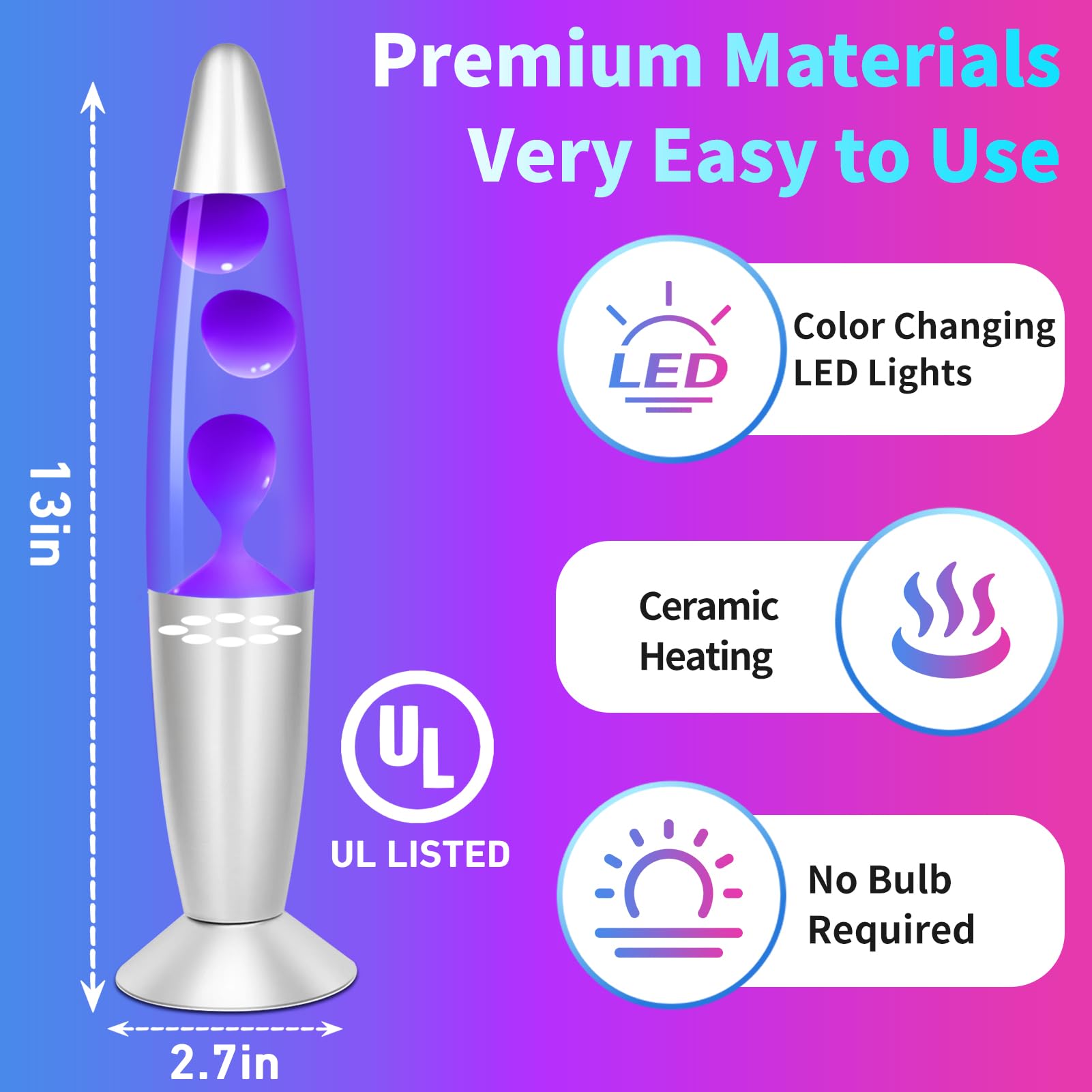 Dalavalampa 7 Color Changing LED Liquid Motion Lamp - 13-inch White Night Light for Kids & Adults, Model 6122D-01, Home Decor