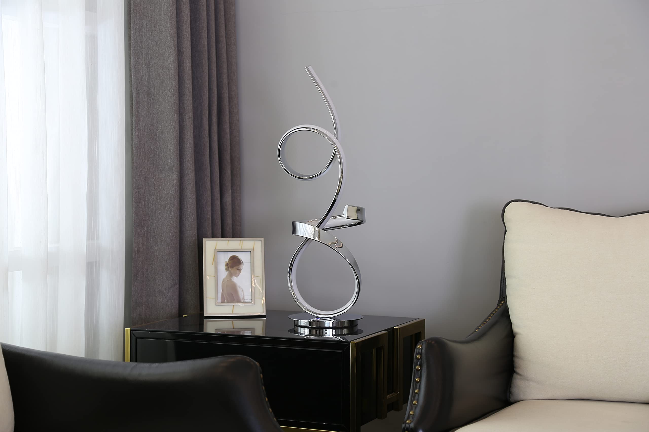 Finesse Decor Amsterdam Chrome Table Lamp - LED Strip, Touch Dimmer, Silver, Model TL-00-6096, Porcelain & Metal Construction