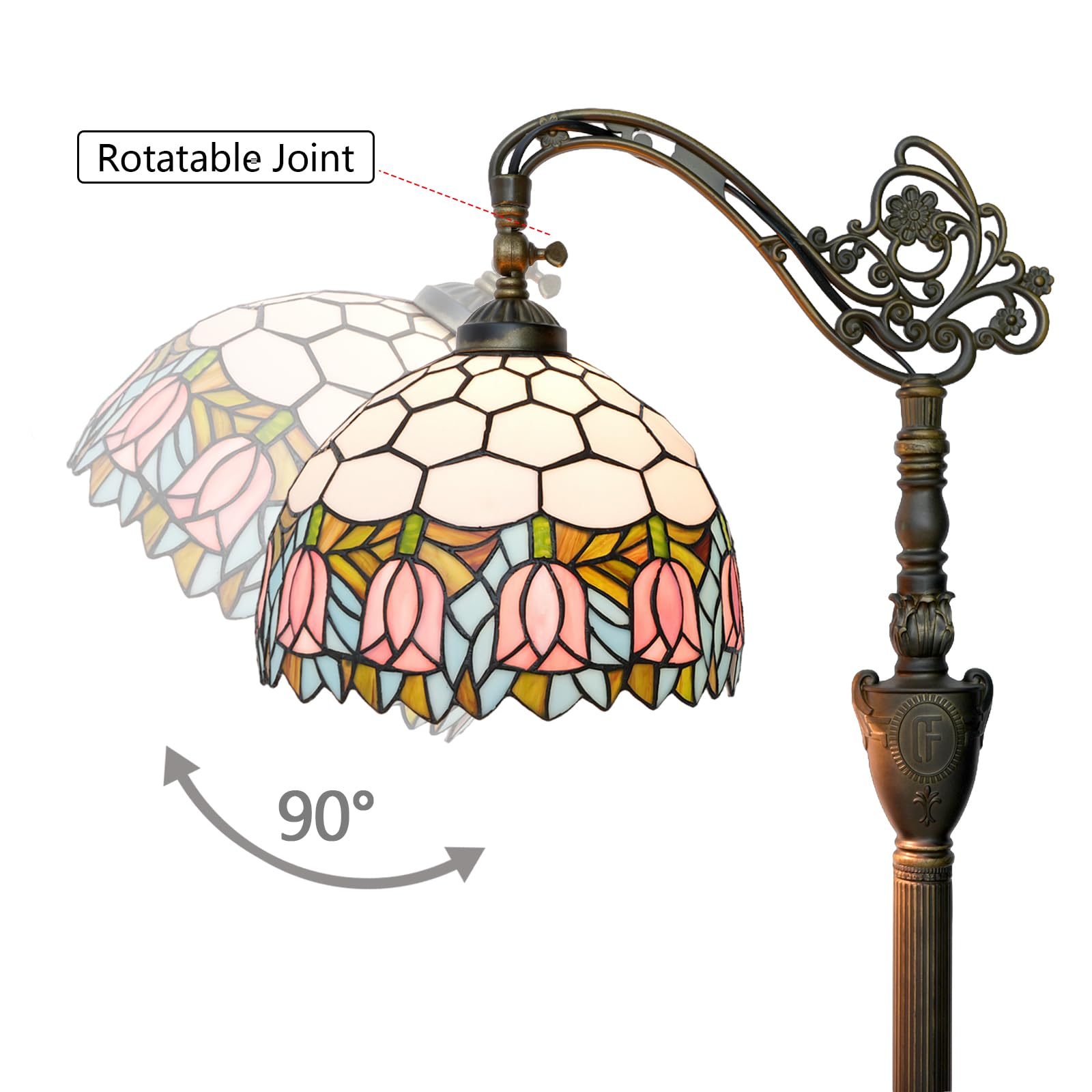 Blivuself Tiffany Floor Lamp - Pink Tulip Stained Glass, 63" Gooseneck Design, Handcrafted for Home Decoration and Reading
