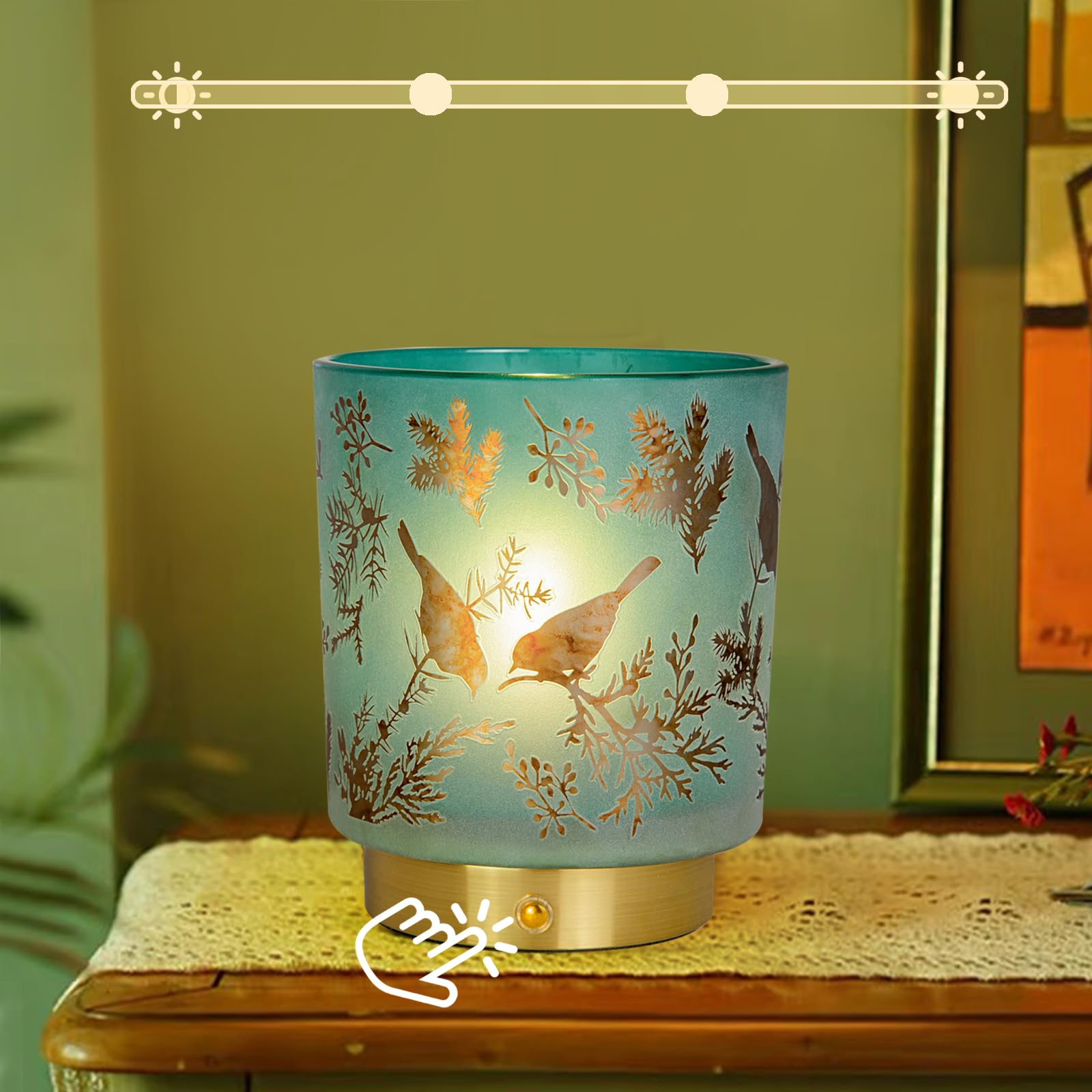 Mj Premier Cordless Rechargeable Glass Table Lamp - Touch Control Dimmable Portable Accent Light