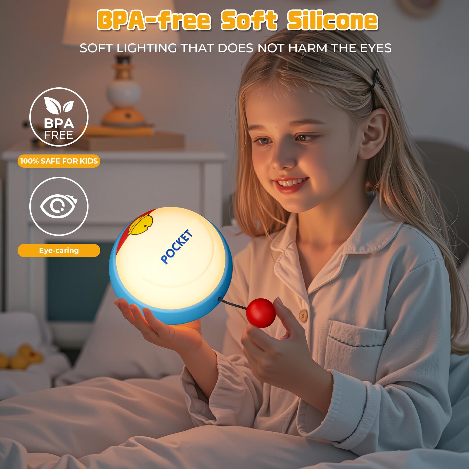 Night Light for Kids, Cute Anime Wall Night Lamp In Kids Bedroom, 3-Level Dimmable Silicone Touch Light, Soft Eye-Friendly, 30 M