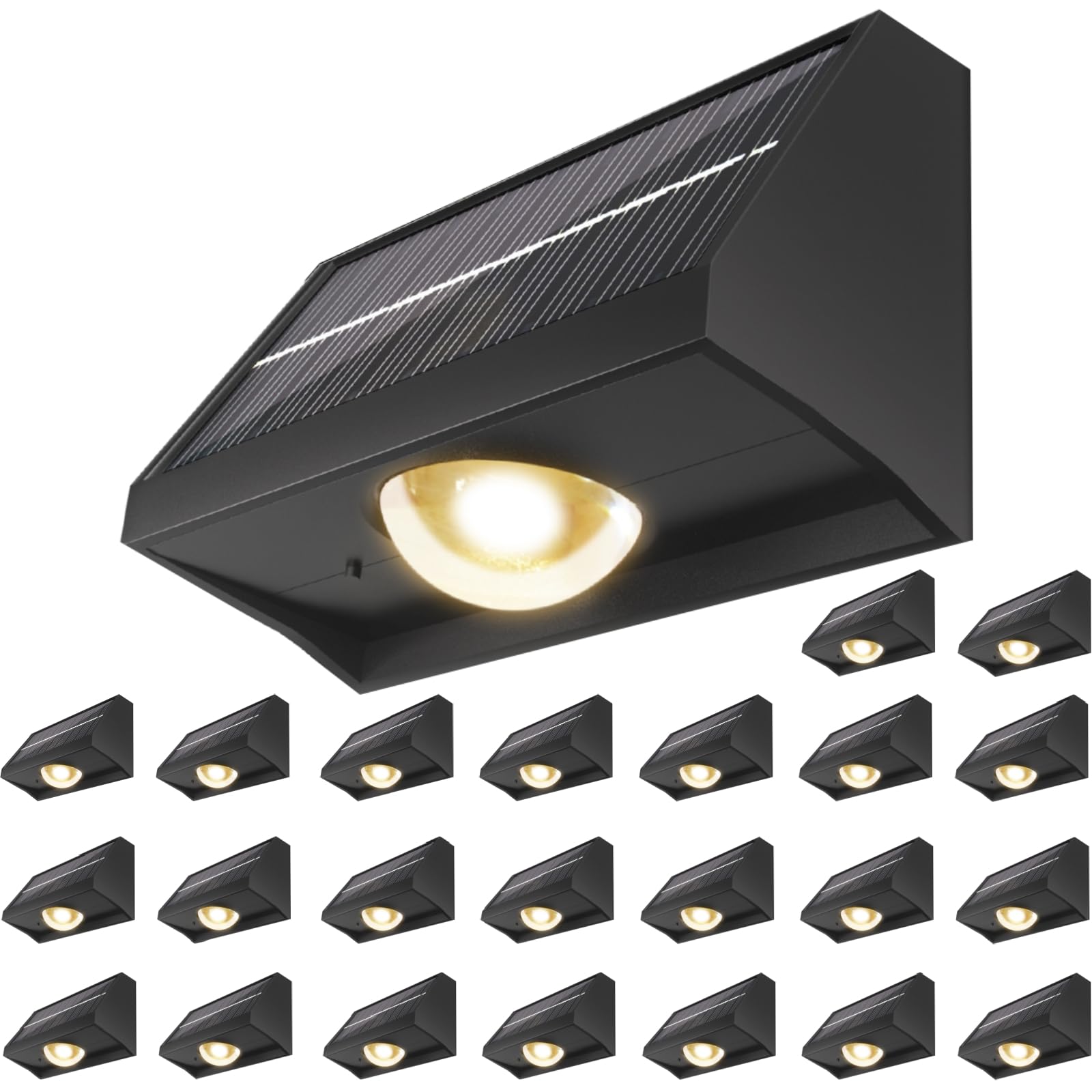 Solar Fence Lights Outdoor Waterproof High Brightness LED Spot Lens Deck Lights 7 Mode Warm & Cool White RGB Solar Powered Wall Lighting Decor for Outside Patio Step Backyard Railing Pool - 24 Pack
