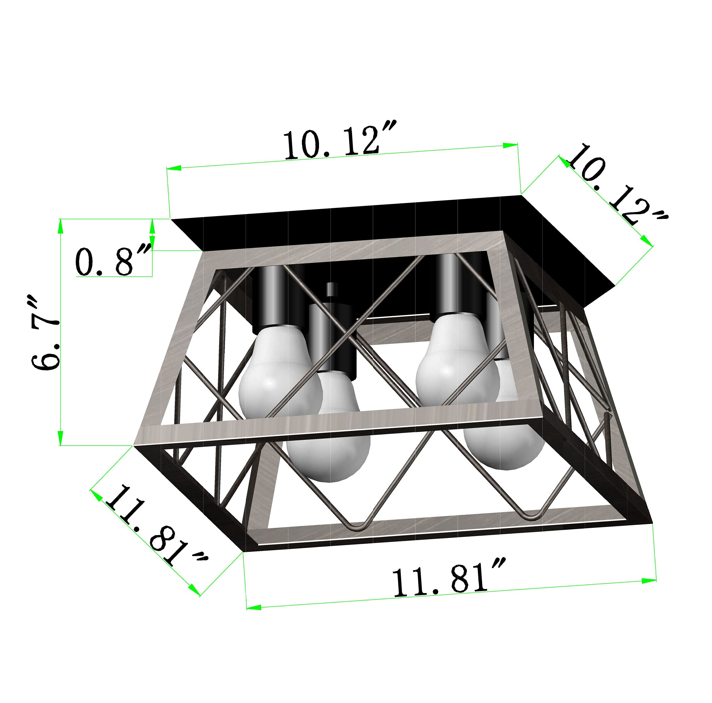 Q&S 4-Light Oak Farmhouse Ceiling Light - Vintage Rustic Semi Flush Mount For Home & Dining Room
