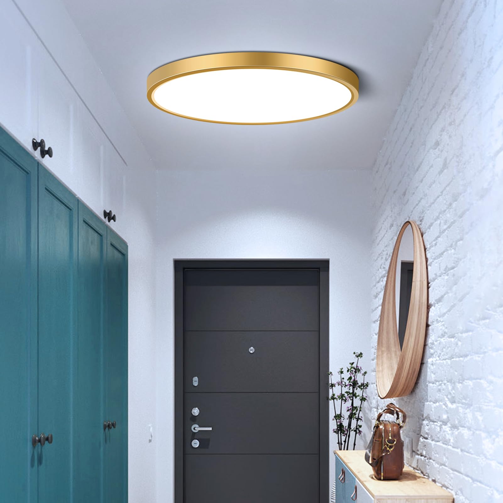 9Inch LED Flush Mount Ceiling Light Fixture  18W(180W Equivalent)  1800LM  6000K Cool White  IP40  Flat Modern LED Ceiling Lights for Bedrooms  Living Rooms  Bathrooms  Stairwells  etc.(Gold)