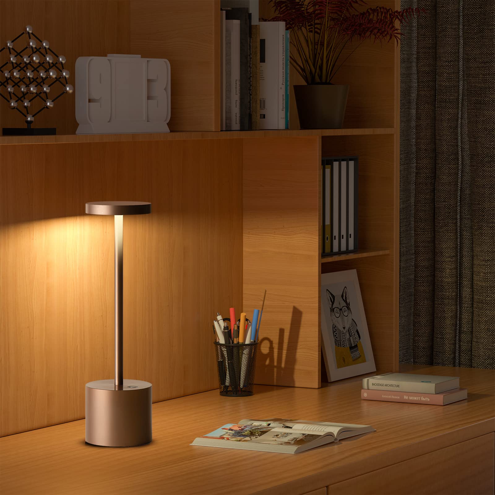 SAKRINGT Rechargeable Table Lamp, LED Cordless, 5000mAh Battery, 3 Color Dimming, Brown, Model S801-B