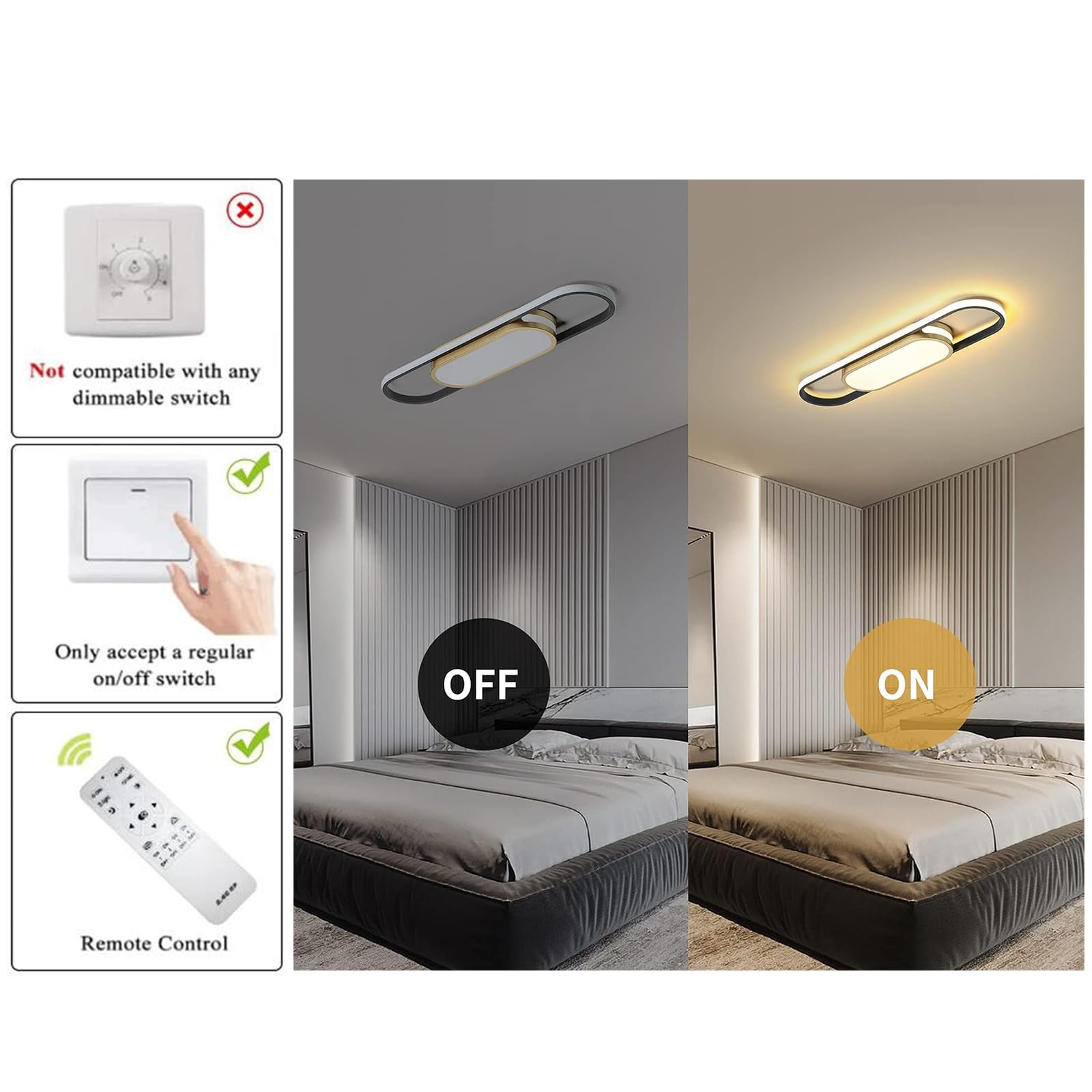 Tioolo Modern LED Flush Mount Ceiling Light, Dimmable 40W, Acrylic, White+Gold, Remote Control, 2.3ft, for Living Room/Kitchen/Bedroom
