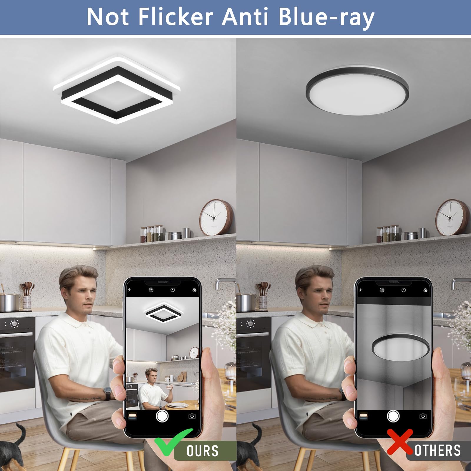 Caneoe 2 Packs Square Flush Mount Ceiling Light, 6000K Black Modern Led Ceiling Light Fixture, Minimalist Hallway Lighting Fixtu