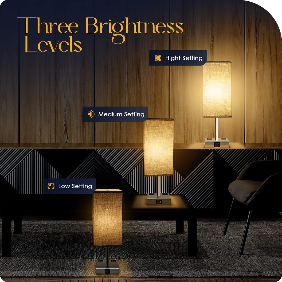 Bedside Lamp With Usb Ports - Touch Control Table Lamp For Bedroom With Usb C+A Charging Ports & Ac Outlets, 3 Way Dimmable Nigh