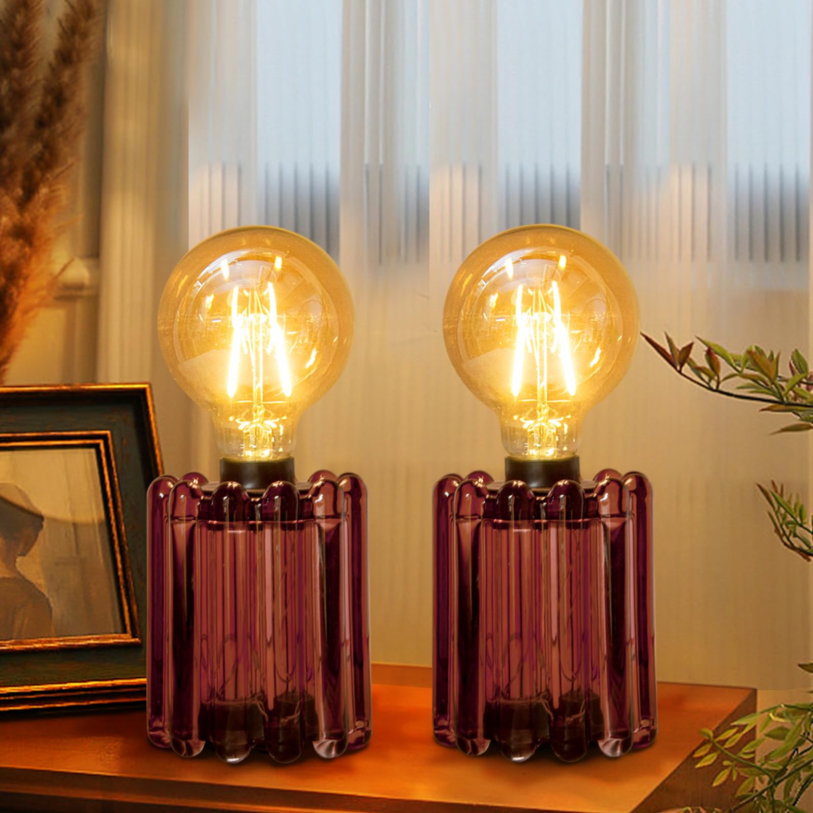 Set of 2 Battery Operated Table Lamp  Battery Powered Cordless Lamp with Timer  Glass Bulb Shape Decorative Lights for Living Room Bedroom Weddings Parties Patio Events Indoors Outdoors(Rust)