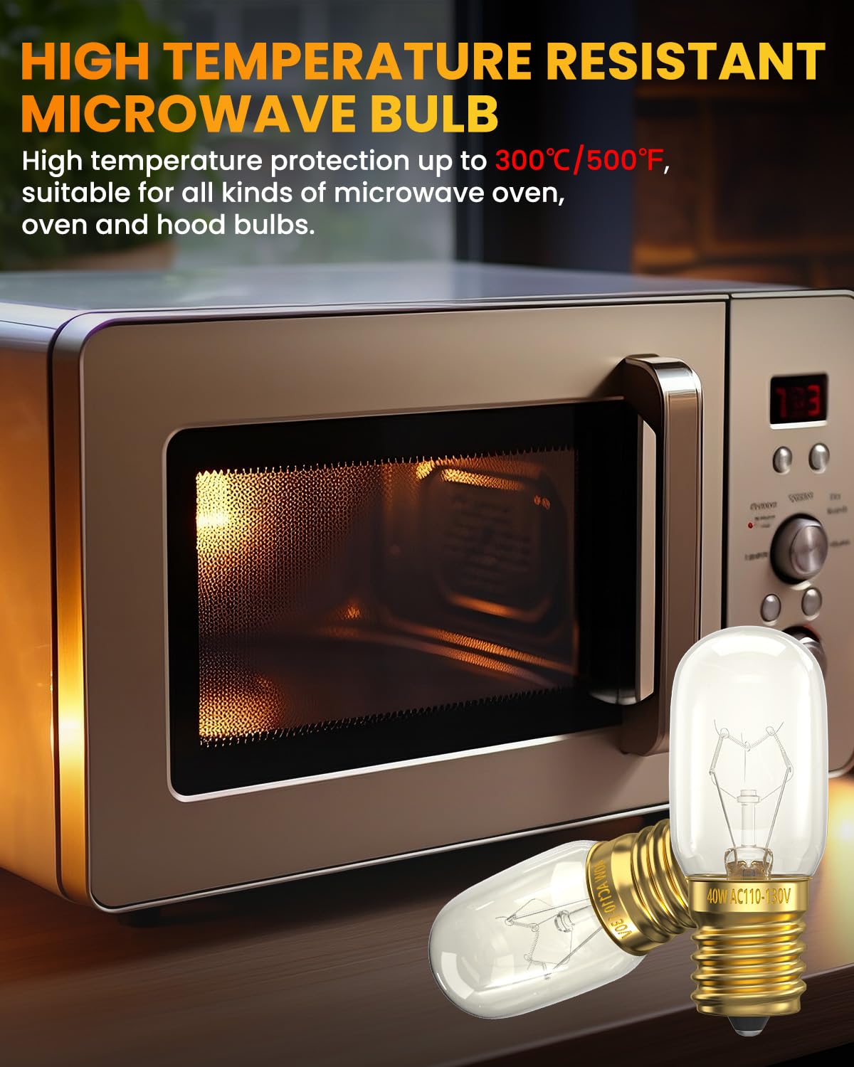Doright Microwave Oven Light Bulb, 40W 110-130V E17 Oven Light Bulb, 2300K Warm White Dimmable Incandescent For Ovens/Microwaves