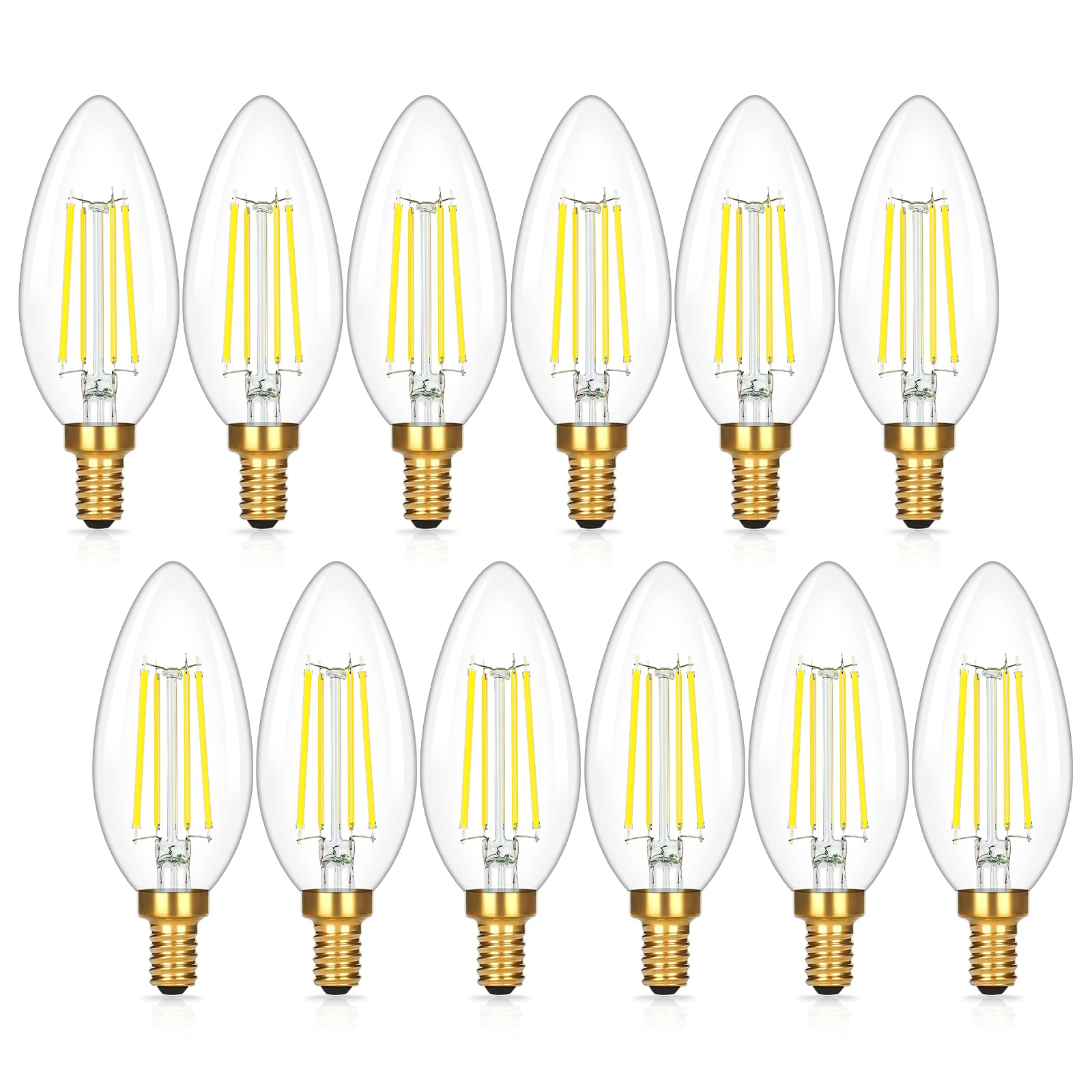 Brightever E12 Candelabra LED Light Bulbs 60 Watt Equivalent, 12 Packs Super Bright 620 Lumen, 6W Clear LED Candle Bulbs, Daylight White 5000K Non-Dimmable Chandelier Light Bulbs for Ceiling Fan