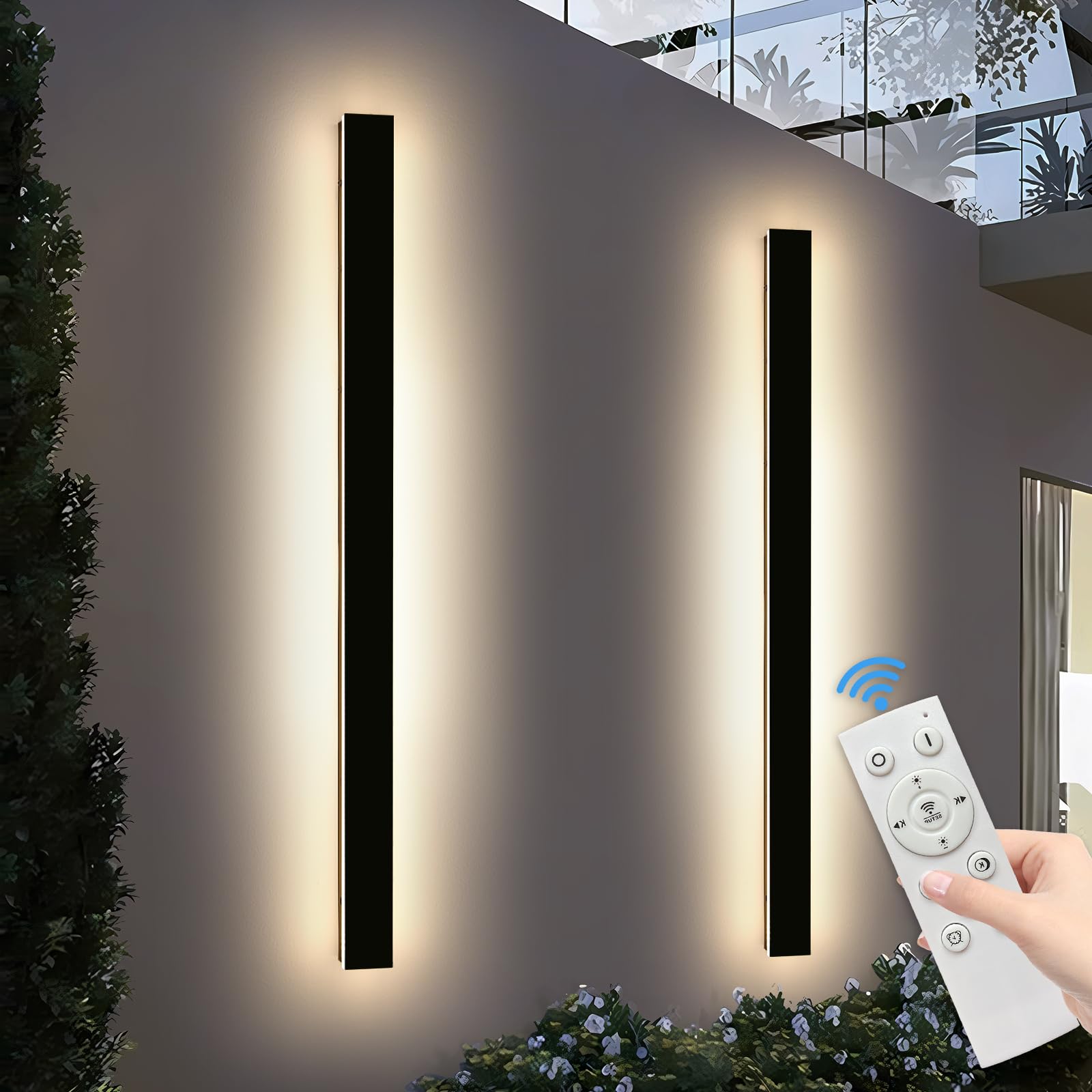 Mikeru Upgraded 2 Pack 71 Long & 4.3 Wide LED Wall Sconce, 10%-100% Dimming + 3000K-6000K Adjustable, IP65 Waterproof Outdoor Li