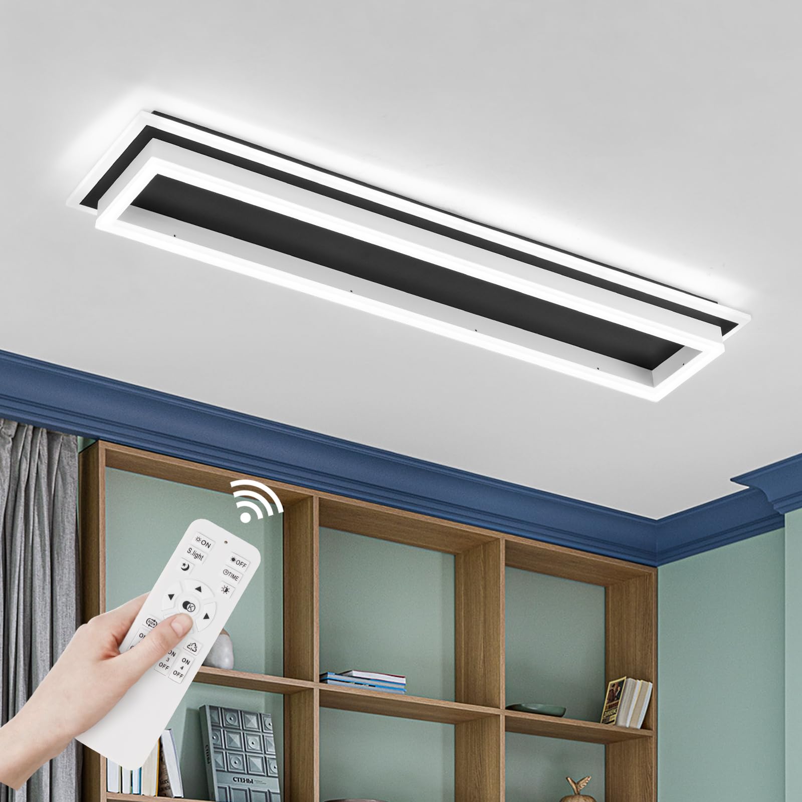 Vloitgol Dimmable LED Ceiling Light, 31.5in Modern Flush Mount Fixture, Black & White, Model CL-80CTYKL-D, Aluminum Material