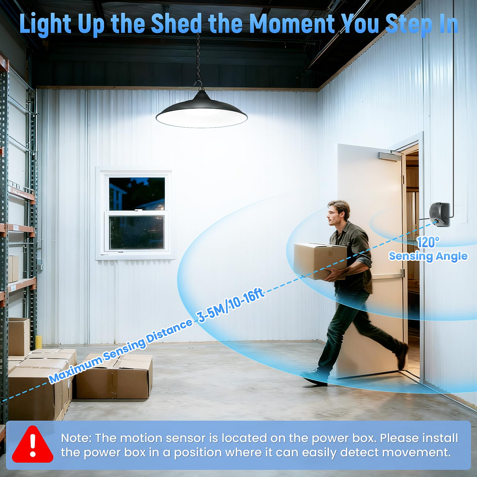APILAB Solar Shed Light 2000LM with Motion Sensor, 4 Lighting Modes, Remote Control, Black, Model DP046AB, Indoor/Outdoor Use