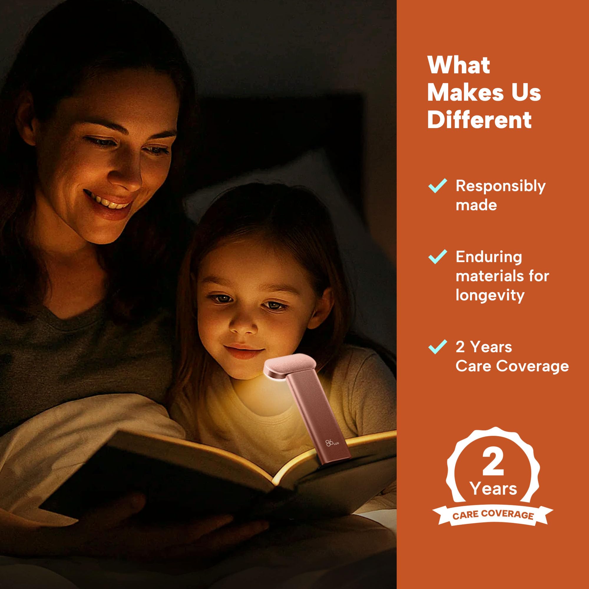 86Lux Book Light  Reading Light For Book In Bed  Usb Rechargeable Led Night Light With 3 Colors & Limitless Dimming Bookmark Light For Book Lovers Rose Gold