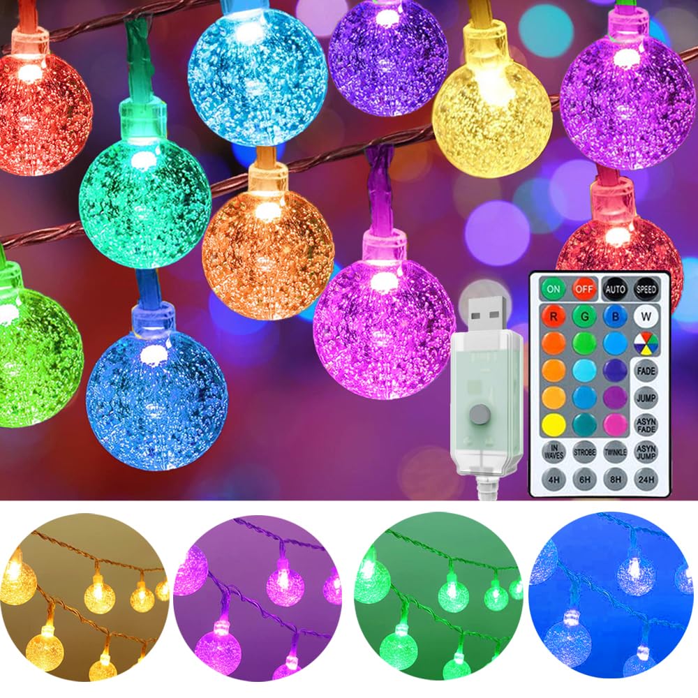 Mocalido 50Ft Color Changing Globe String Lights Indoor, Hanging Colored Lights For Bedroom 75 Led Usb Powered With Remote, Fairy Lights Classroom, Camping Tent Decor