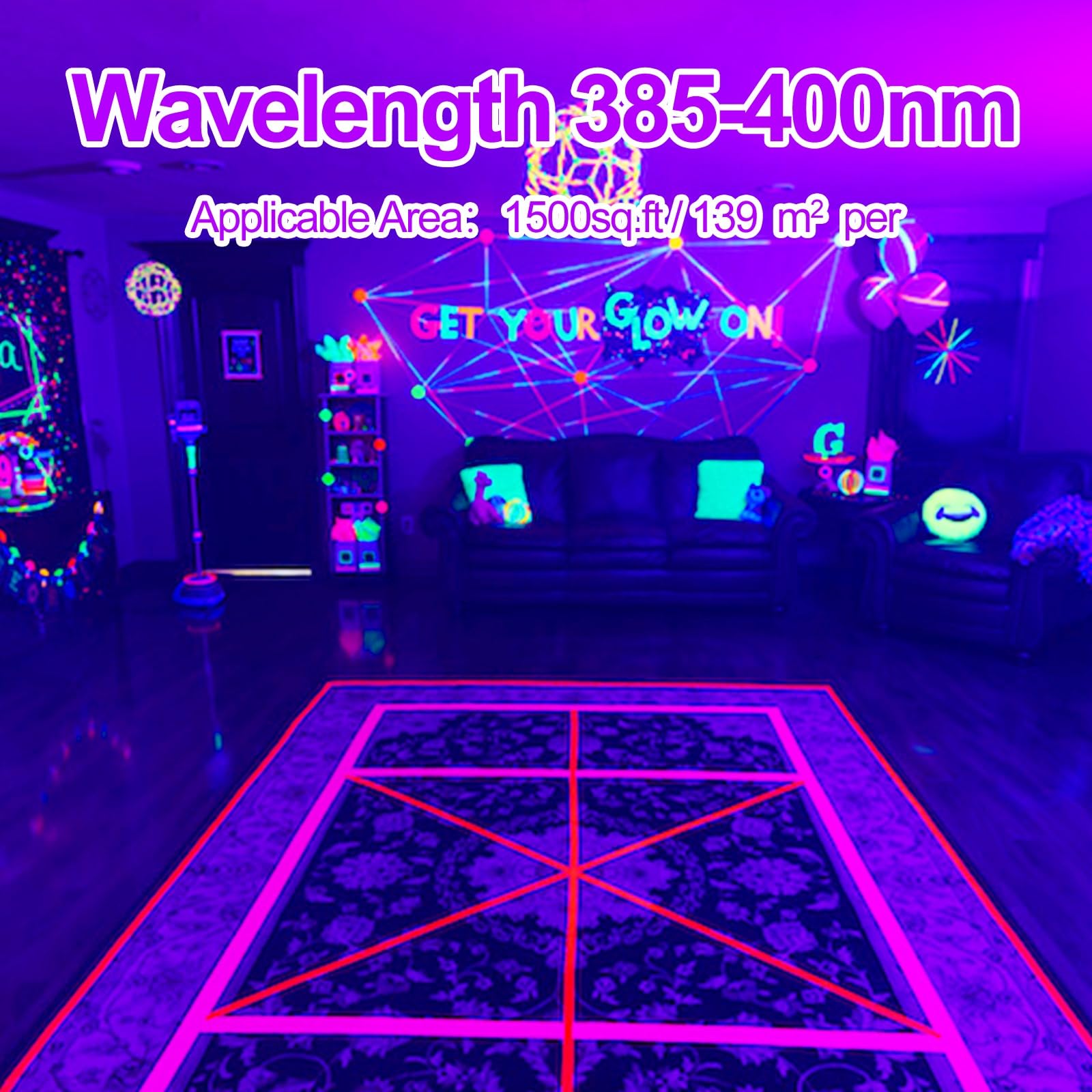 Yiayetog 120W Led Black Light Bar, 10Ft Cord & Switch, Aluminum Shell, Ip66 Waterproof Black Lights For Large Space, Glow Party, Halloween, Body Paint, Yard, 3 Pack