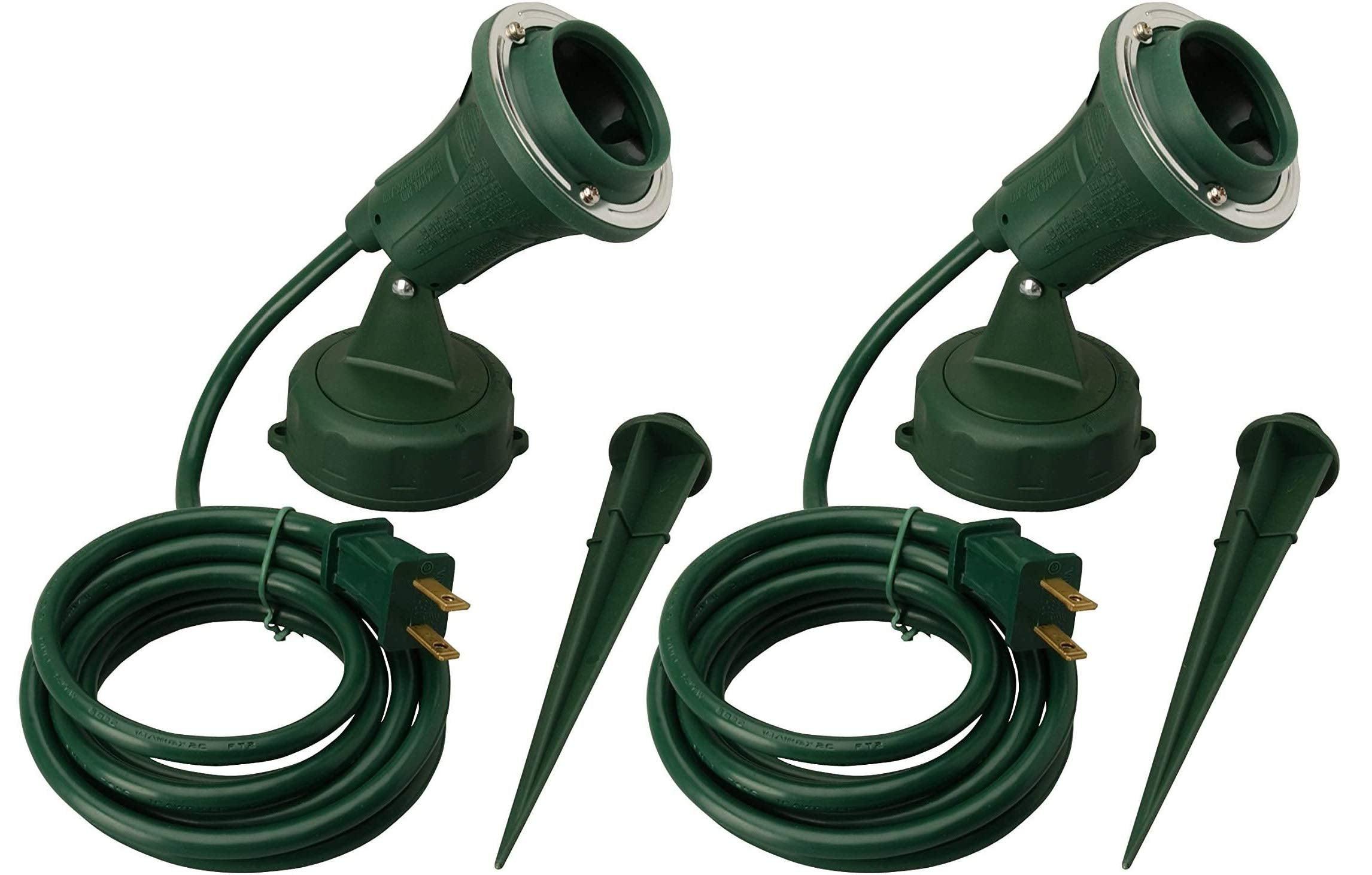 Woods Outdoor Floodlight Fixture With Stake (6-Feet Cord, 120V, Green) (2 Pack)