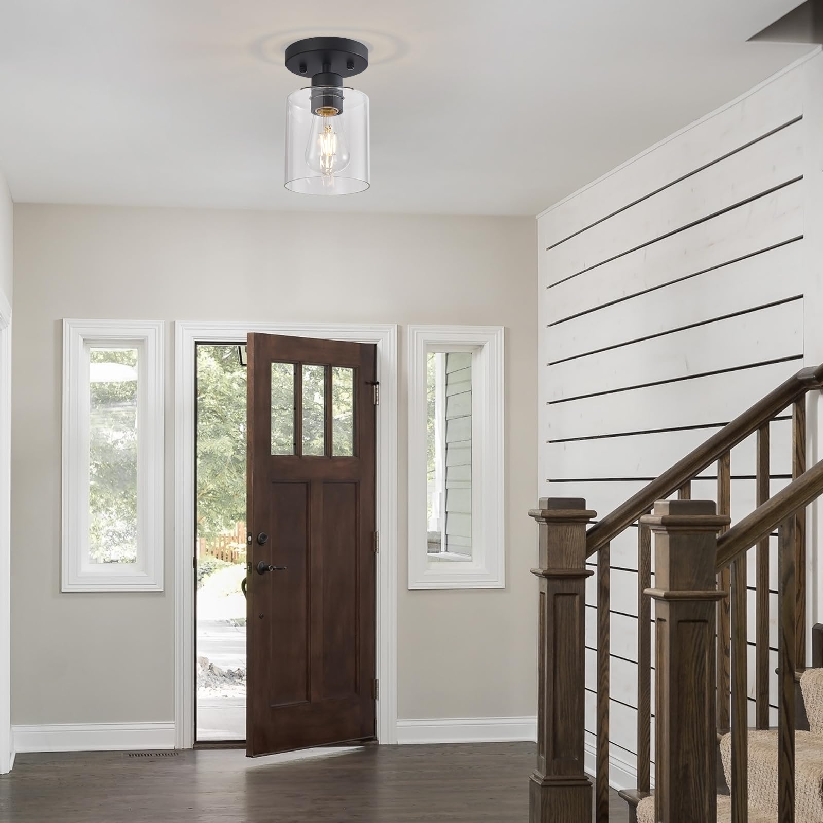 Diduio Black 1-Light Semi Flush Mount Ceiling Light, Modern Kitchen Lighting Fixtures Ceiling, Rustic Ceiling Light Fixtures, Ce