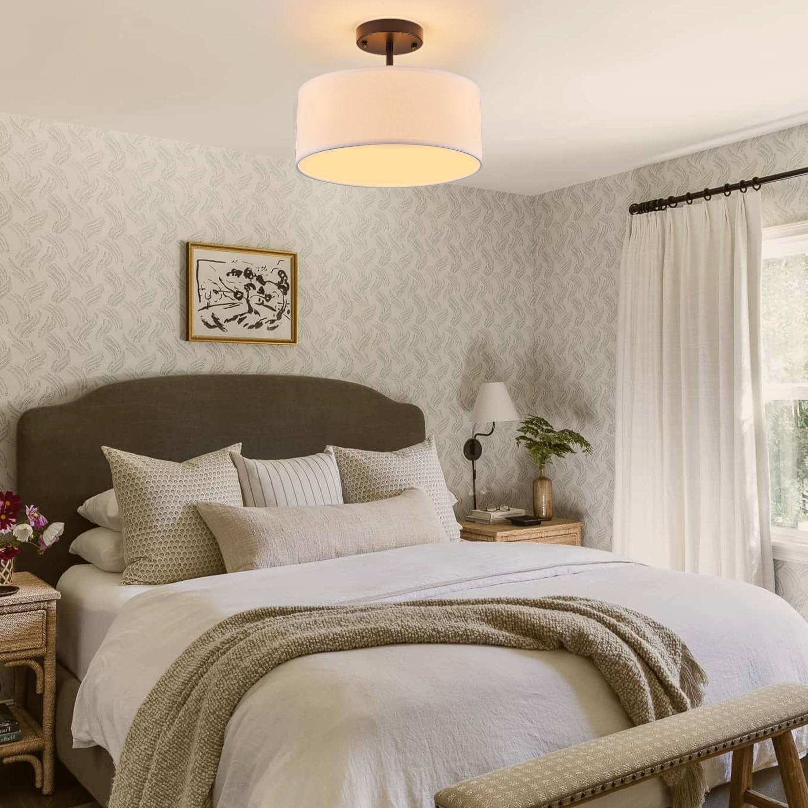 Bargeni 13&quot; Black Semi Flush Mount Ceiling Light Fixture, Modern 3-Light For Bedroom & Hallway