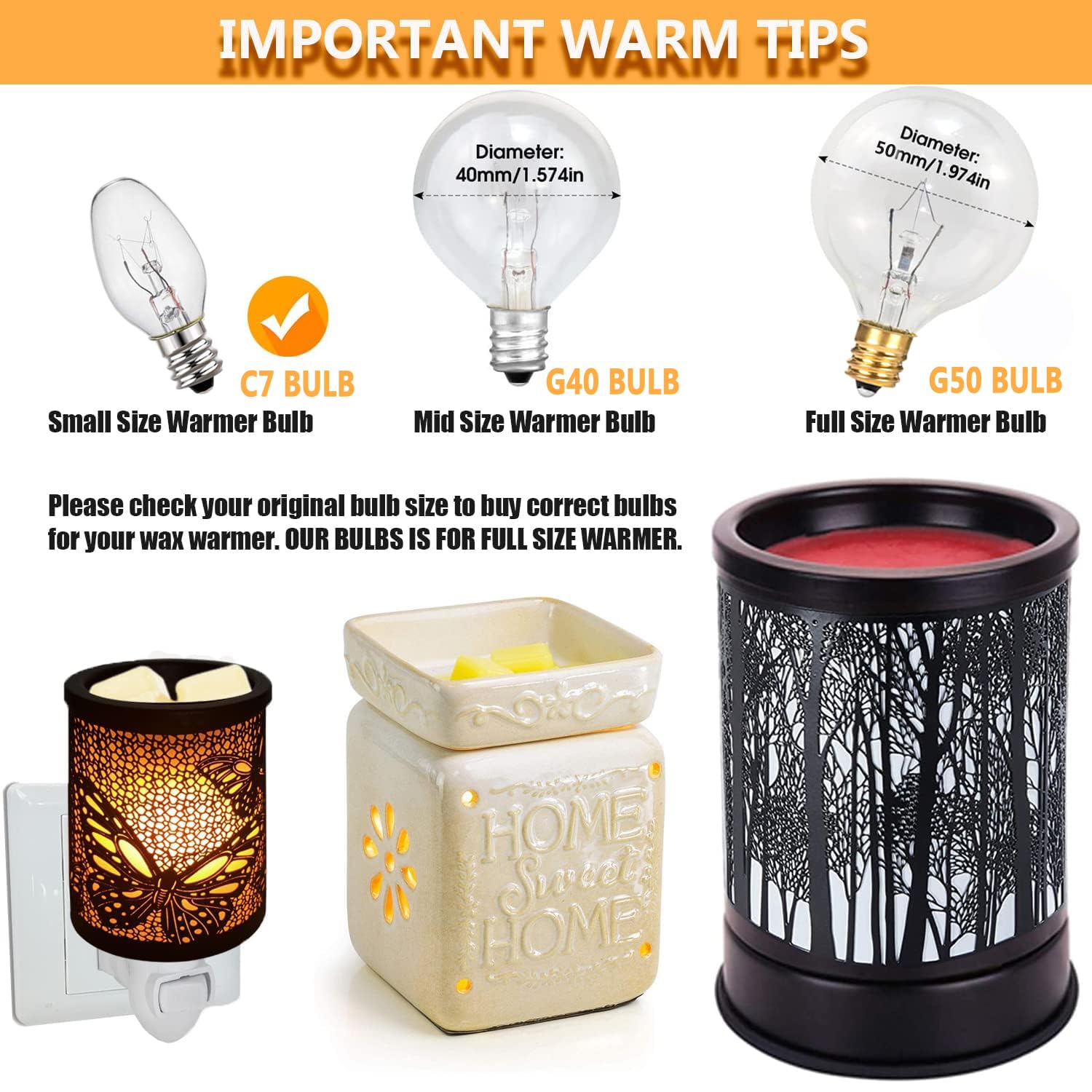 Wokhok Himalayan Salt Lamp Bulbs, 15 Watt C7 Incandescent, 12-Pack, E12 Socket