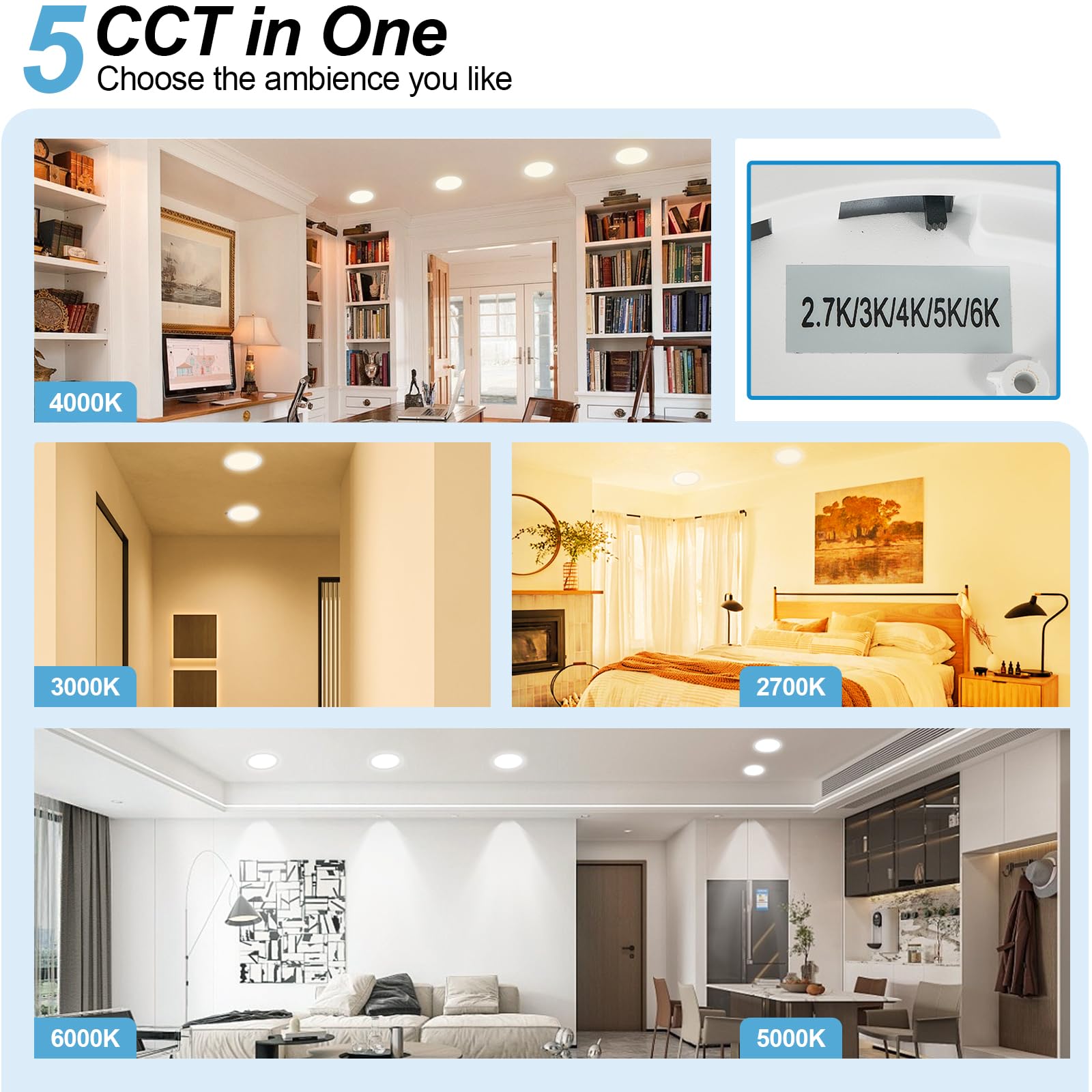 Dllt Led Flush Mount Ceiling Light: 2Pack 12 Inch Super Slim Kitchen Lighting Fixtures Ceiling - 5 Color Temperatures (2700K-600