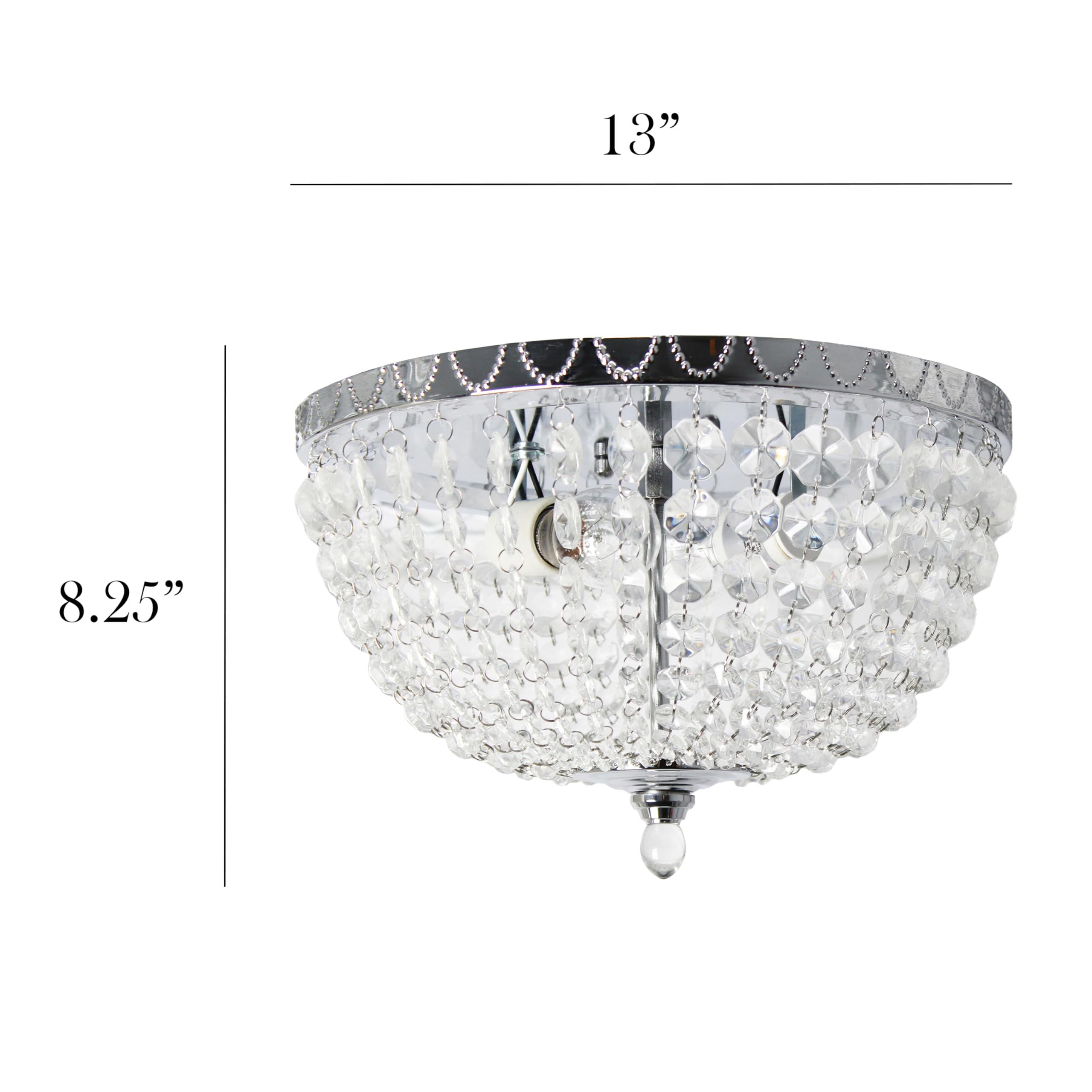 Elegant Designs FM1001-CHR Flushmount Ceiling Light, Crystal, Chrome, 13inx13inx8.25in