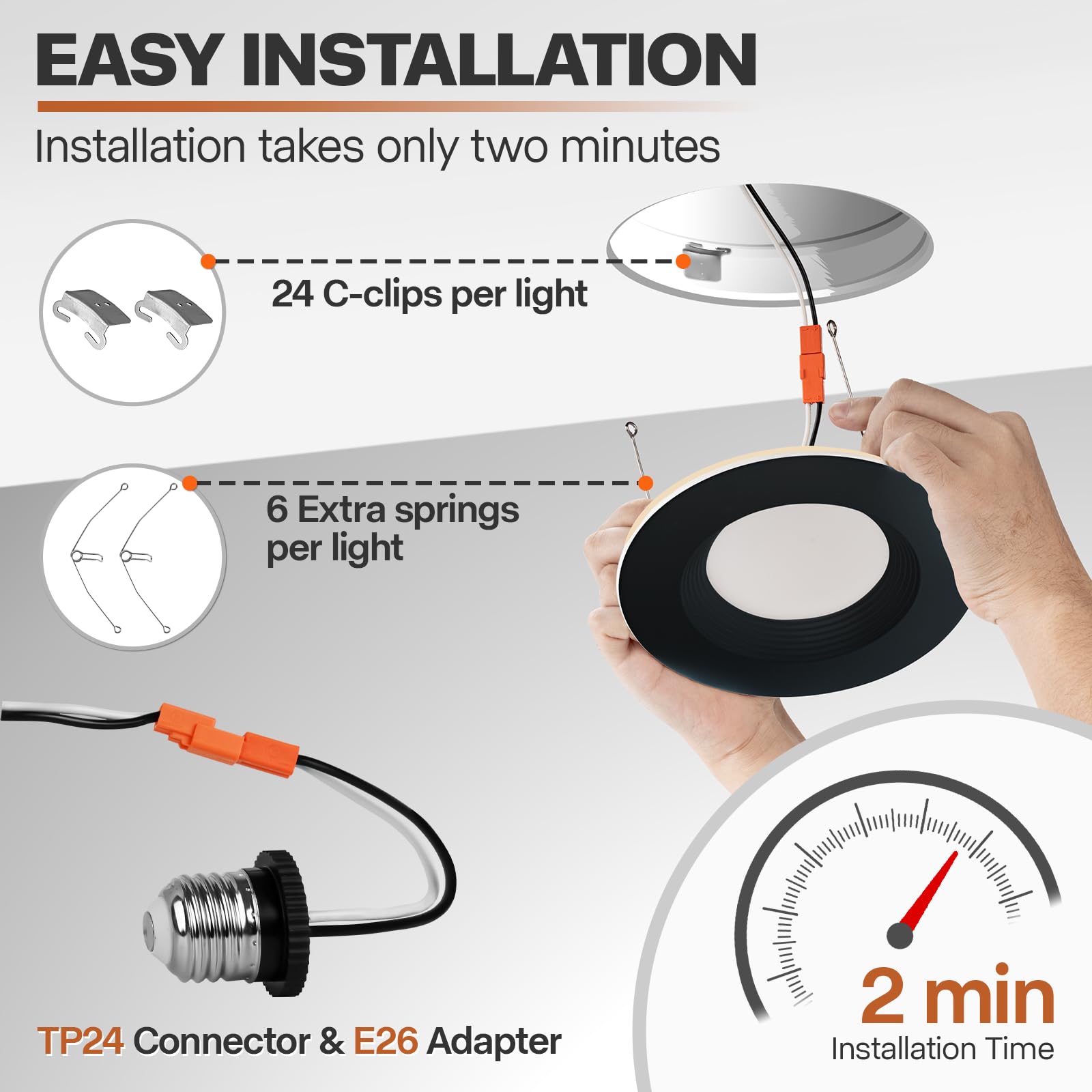 Powerasia 12 Pack Black 5/6 Inch Led Can Lights With Night Light, 5Cct Retrofit Recessed Lighting Selectable 2700K-6000K Dimmabl