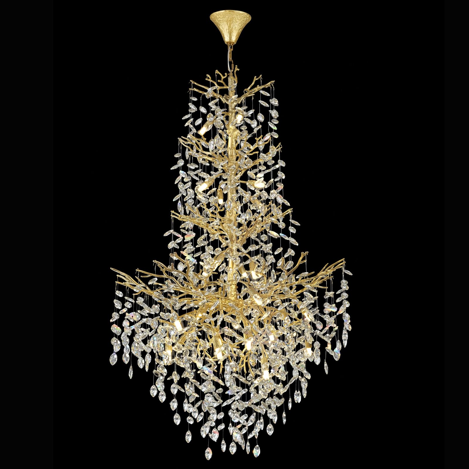 Kvtinmty H61 Modern Gold K9 Crystal High Ceiling Chandeliers  23-Lights Staircase Chandeliers Elegant Large Crystal Tree Branch Chandelier  D40 Foyer Chandelier For Living Room Entryway Dining Room
