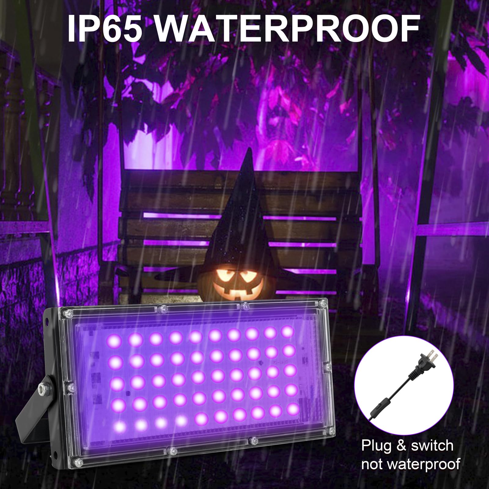 Waygor 50W LED Black Lights, IP65 Waterproof UV Floodlight, 395nm, Purple, Model WG-UV50-4P, 4 Pack