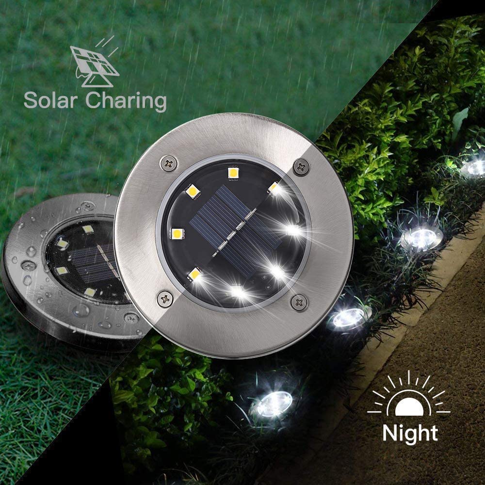 Zgwj Solar Ground Lights, 12 Packs 8 Led Solar Garden Lamp Waterproof In-Ground Outdoor Landscape Lighting For Patio Pathway Law