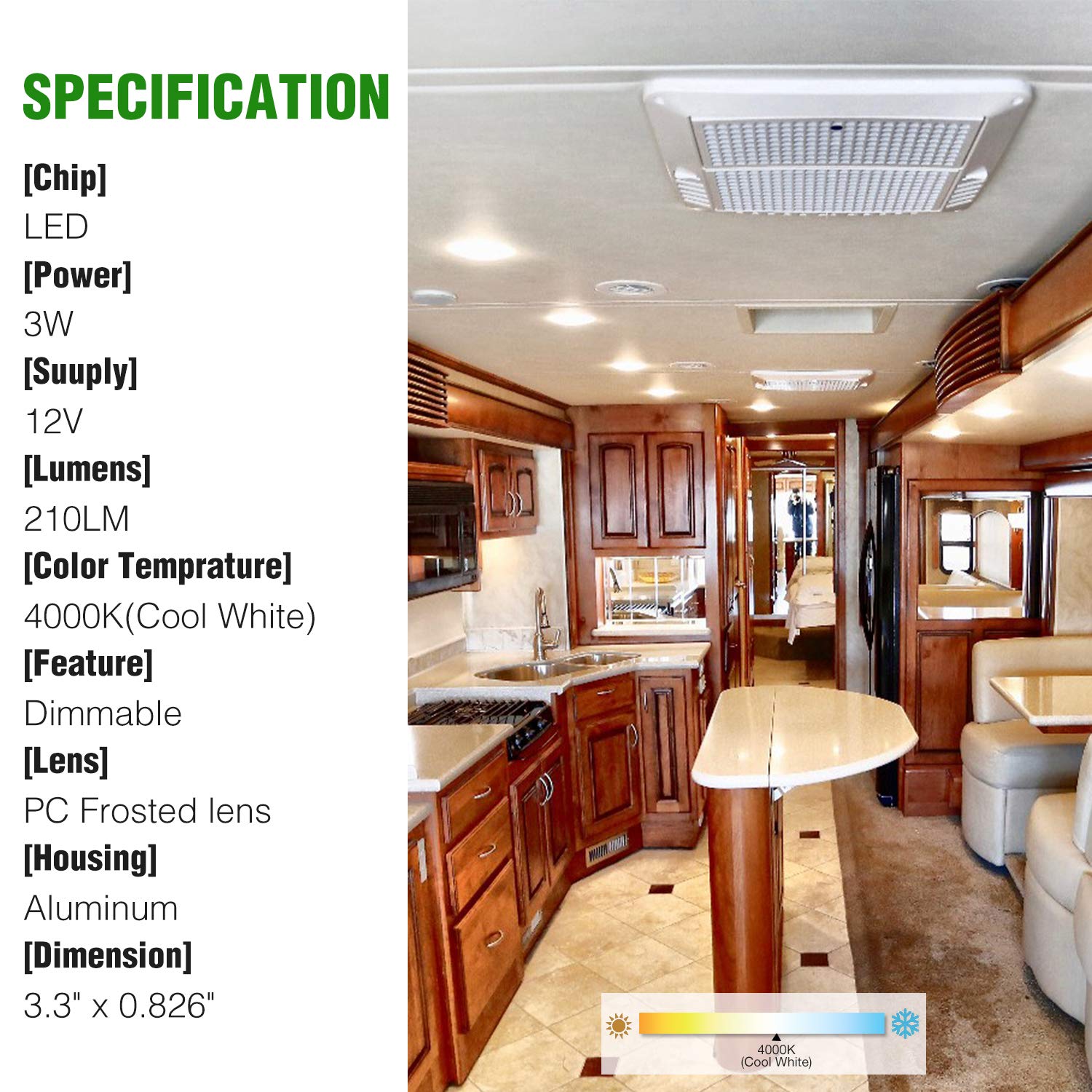 Homdec 12 Volt Rv Led Recessed Ceiling Light, 3-Inch Rv Puck Light, Dimmable 4W 4000K Cool White, 6 Pack Rv Flush Mount Interior Light For Rv Boat Trailer Camper Motorhome Truck Yacht Van