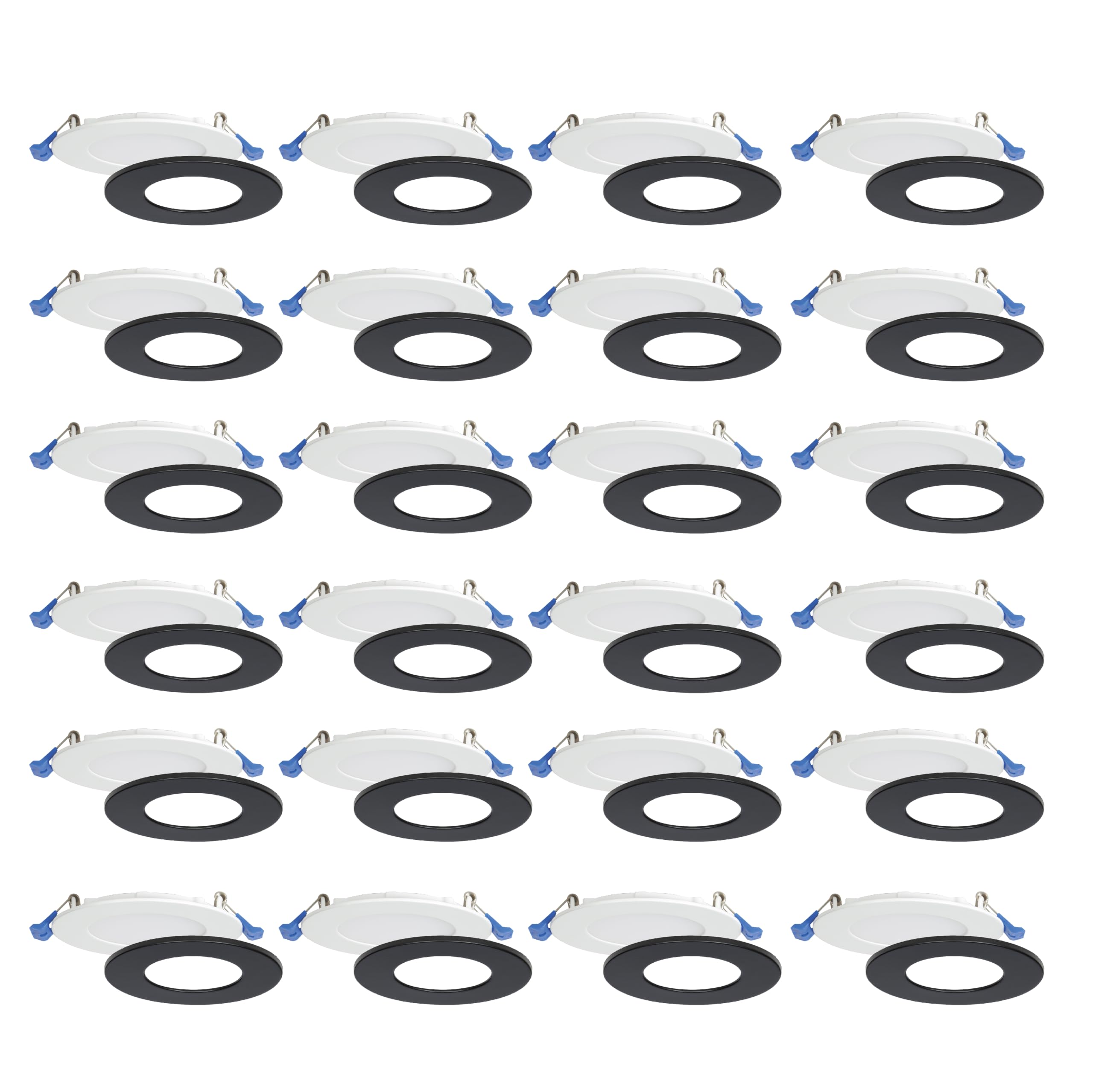 Nadair 24-Pack, 4 inches LED Ultra Slim Recessed Lights, 9W, 750 Lumens, 3000K (Warm White), White and Black Trim Included, Dimm