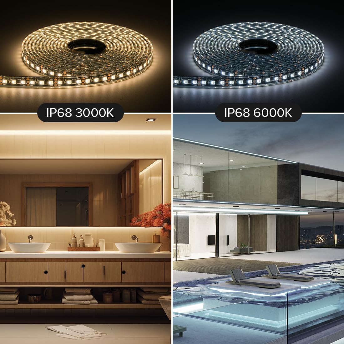 Btf-Lighting Ip68 Waterproof Outdoor Ws2814 Rgbw Ic Led Strip Rgb+Warm White(3000K)Addressable Dream Color 5050Smd Light Dc24V 16.4Ft 60Leds/M 10Pixels/M Can Work Under Water(No Adapter Or Controller)