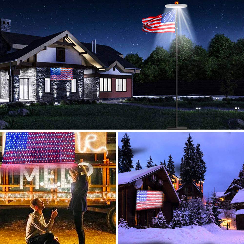 American Advanced Flag Lights, 420 Led Solar String Lights, Waterproof Led Flag Net Light Of The United States For Yard, Garden Decoration, Festival, Holiday, Party Decoration, Christmas Decorations